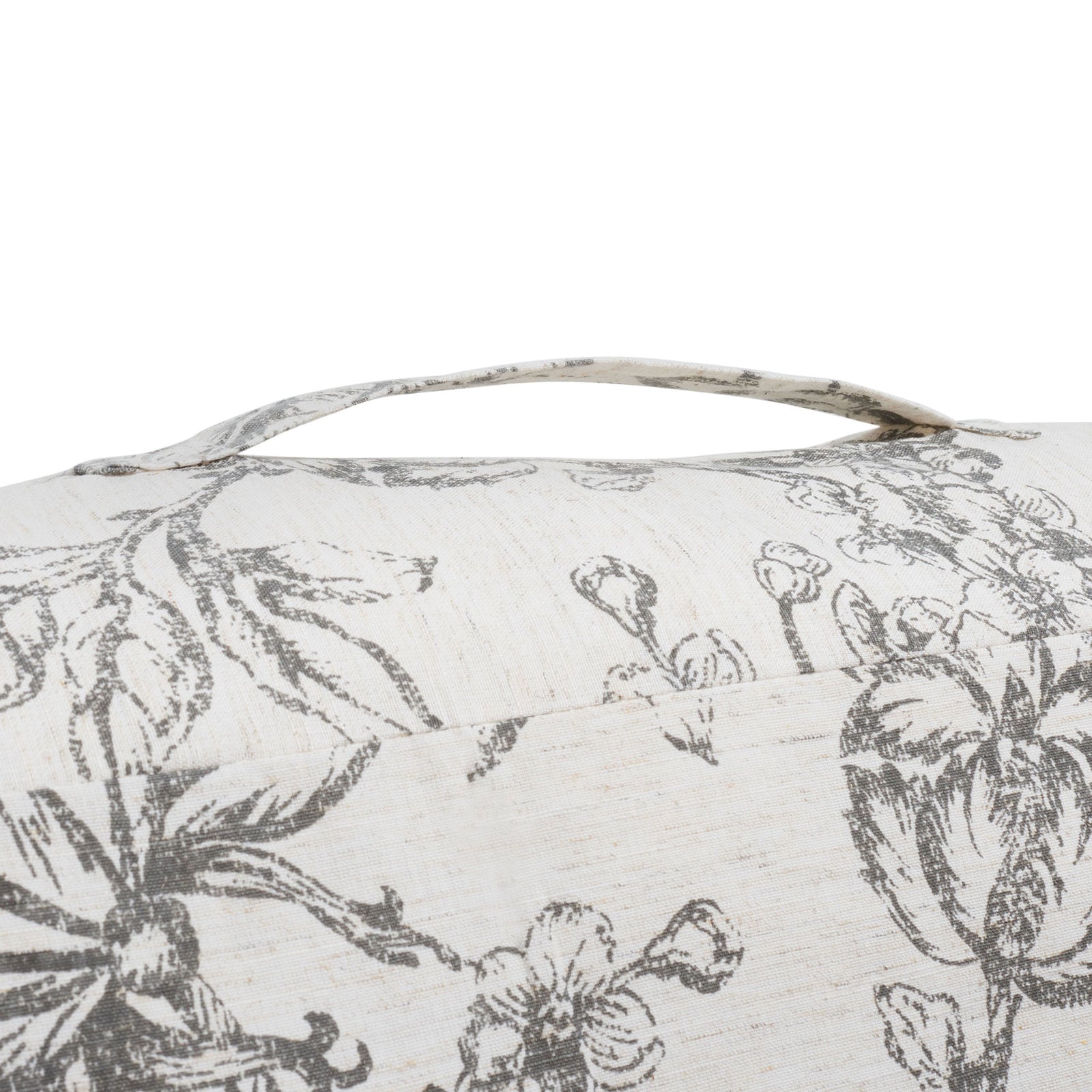 A fabric handle makes this gray floral floor pillow easy to carry. || FLP1011A || handle_studio