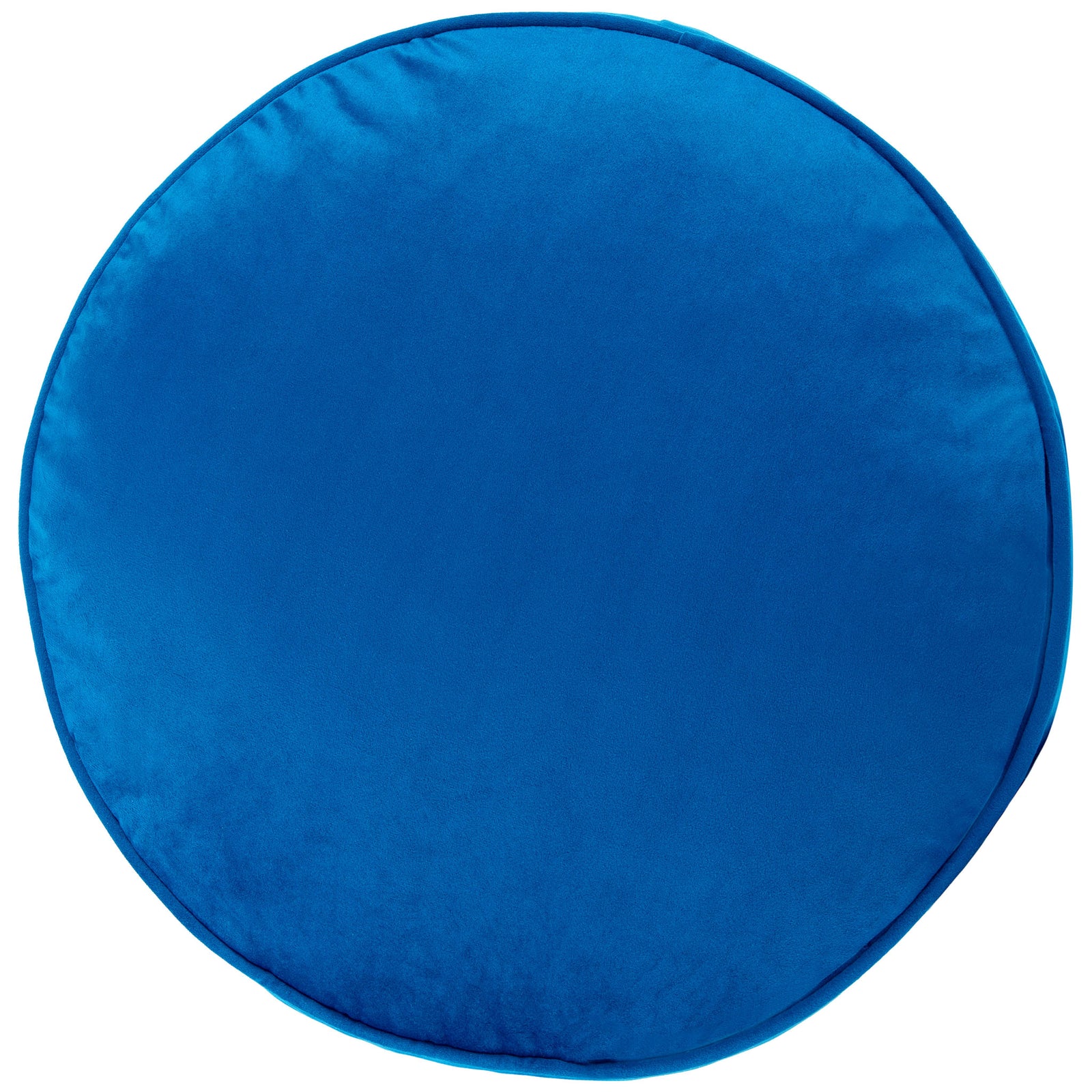 Vivid royal blue fabric and a slim piped border finish this round floor pillow || FLP1013C || back_studio