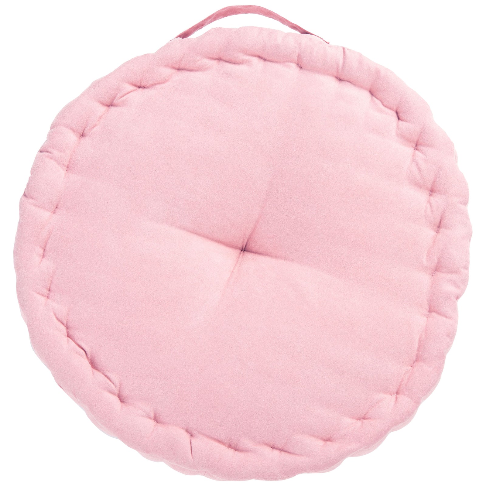 Pink floor cushion pairs a plush, softly tufted surface with a cushioned, gathered rim || FLP1014B || front_studio