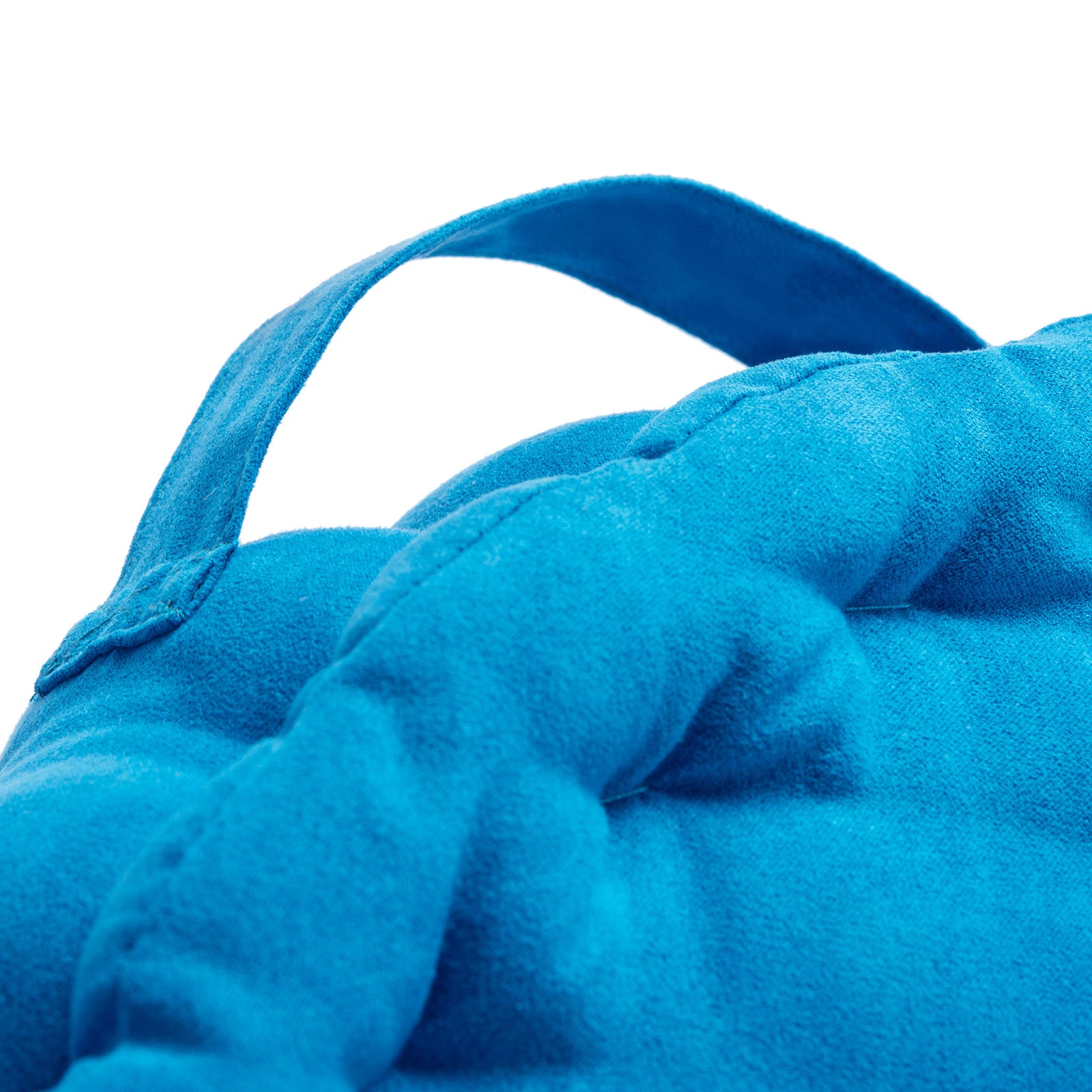 Stitched blue carry loop rises from the floor pillow's generously padded edge || FLP1014C || handle_studio