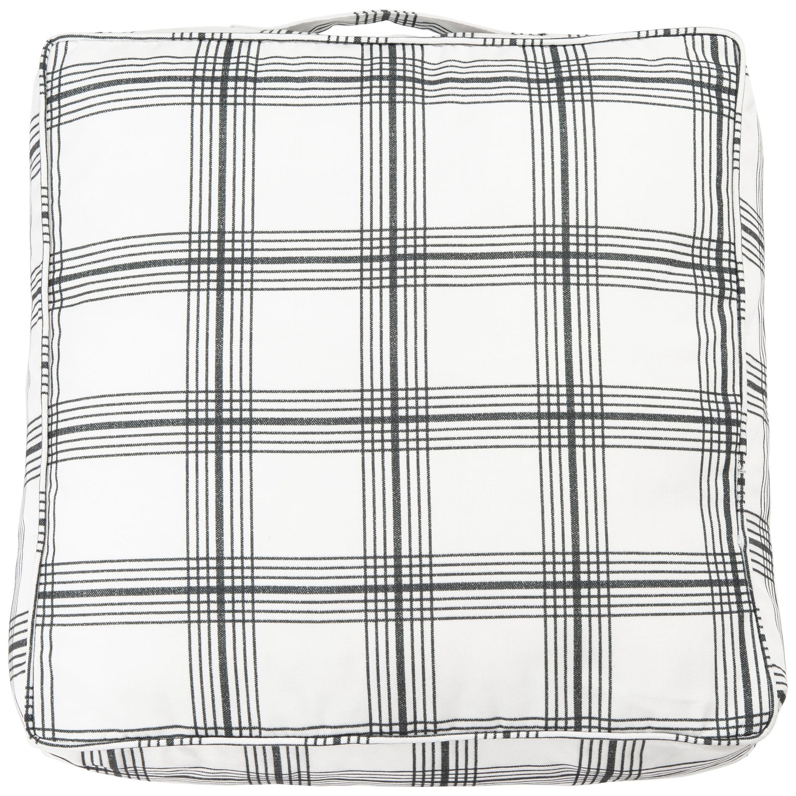 Clean intersecting dark lines lend this plush square floor pillow timeless appeal || FLP1020A || front_studio