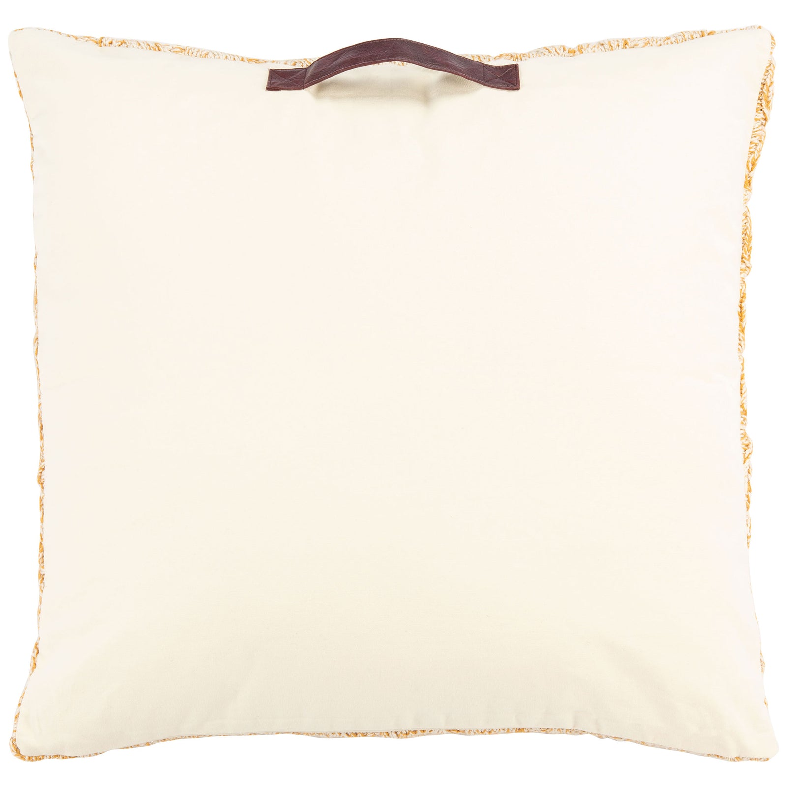 Ivory backing and mustard trim frame a floor pillow with a convenient brown carrying handle || FLP3000A || back_studio
