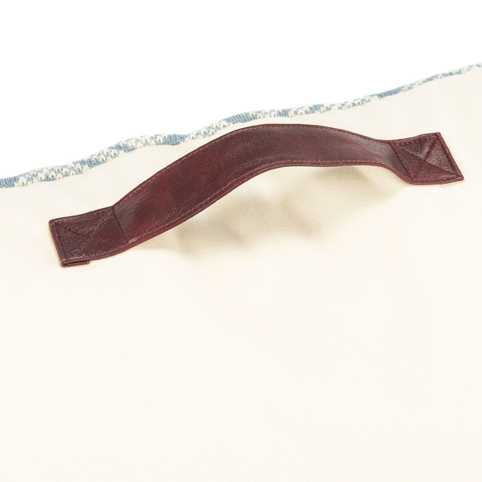 Brown carry handle with reinforced stitching adds a practical touch to the cream backing || FLP3002A || handle_studio