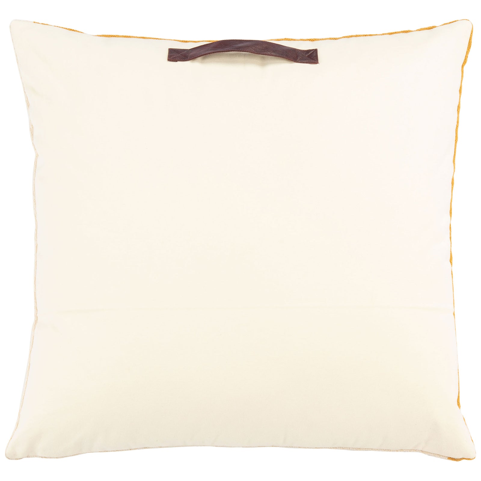 Creamy beige floor pillow with a dark brown carry handle and mustard-trimmed edges || FLP3005A || back_studio