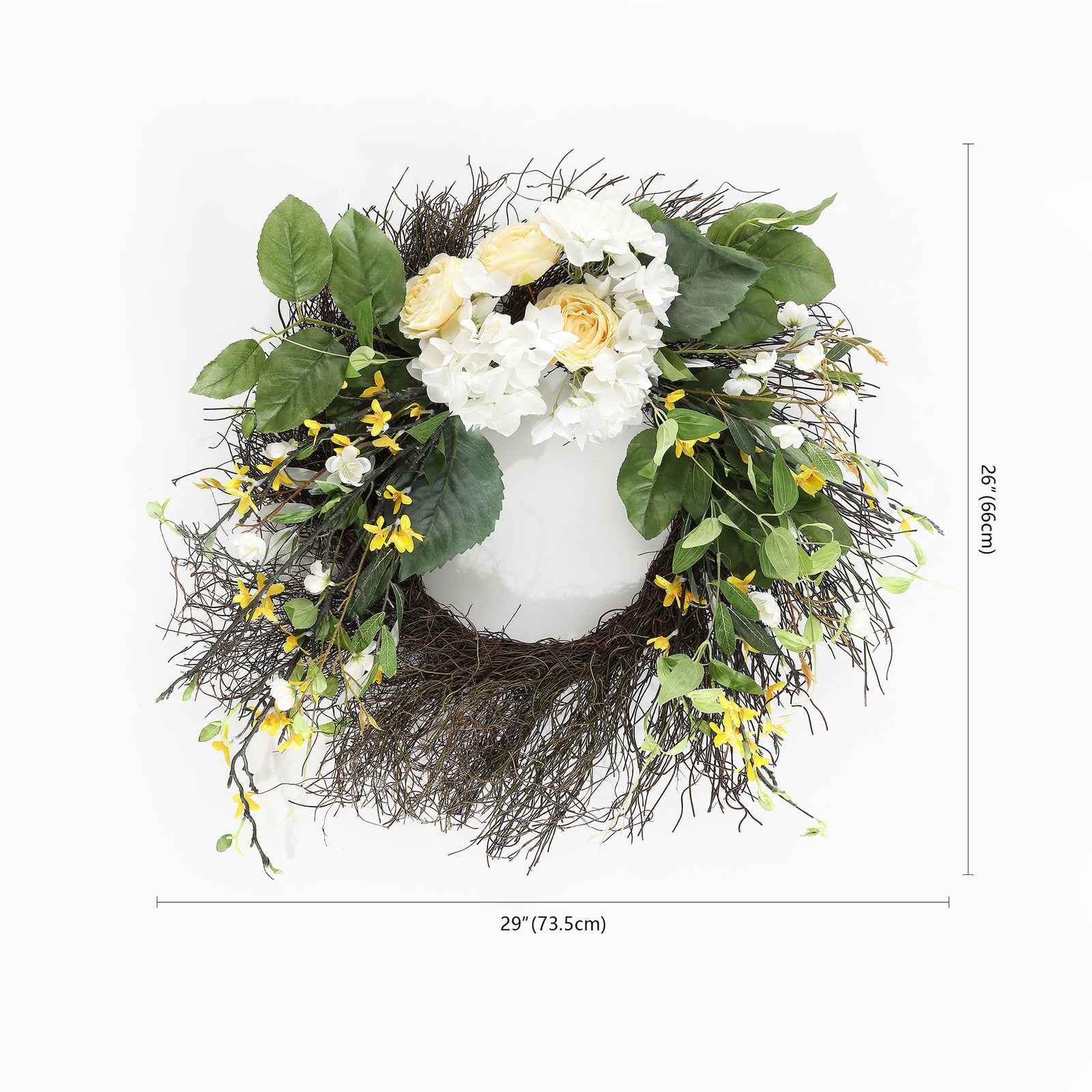 An airy floral wreath spans about 29 inches at its widest point. || FXP1039A || dimension_studio