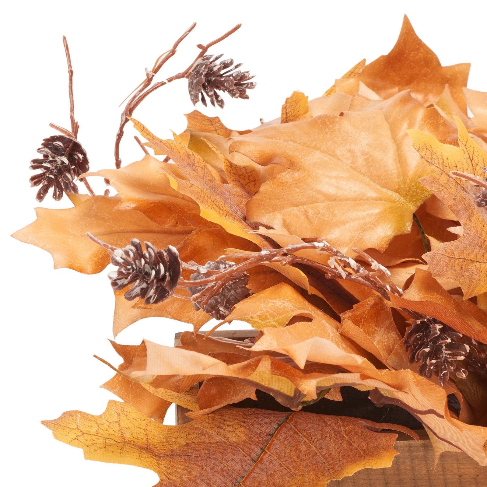 Golden maple leaves mix with small pine cones and slender twigs. || FXP1066A || detail_studio