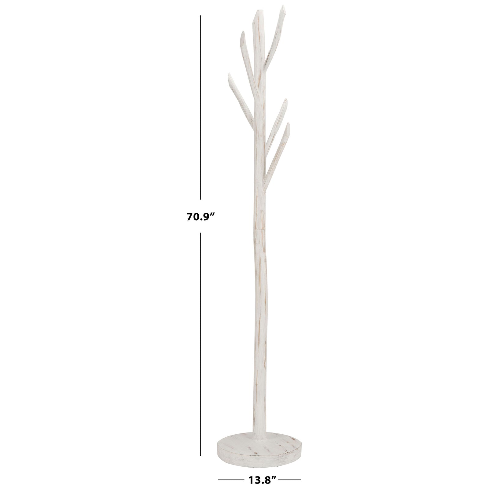 White teak coat rack pairs a 70.9-inch height with a 13.8-inch-wide round base || HAC4000C || dimension_studio