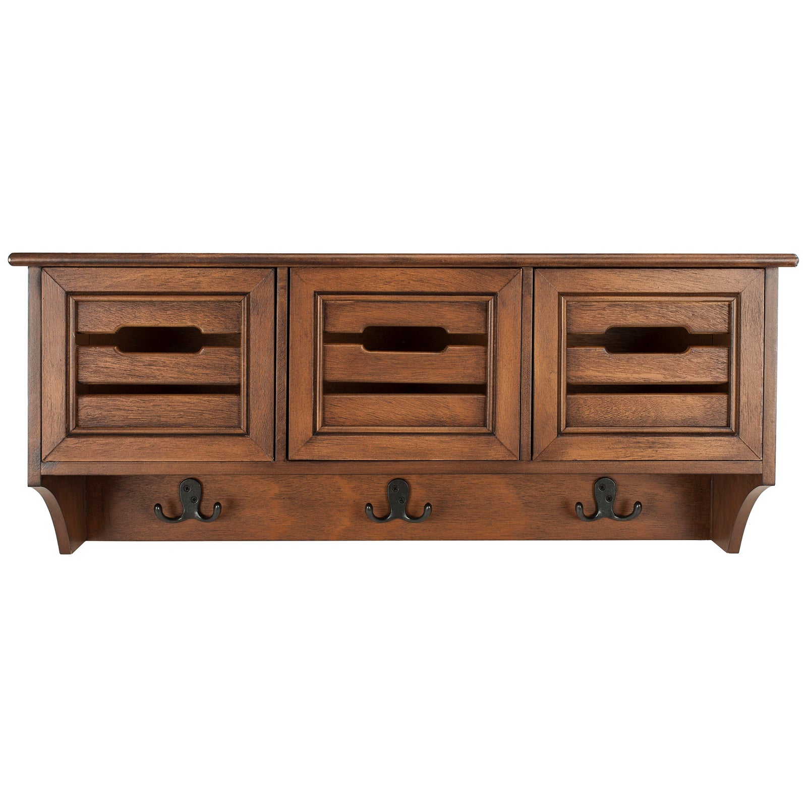 Three framed drawers and three double hooks offer a tidy way to organize entryway essentials. || HAC5701B || front_studio