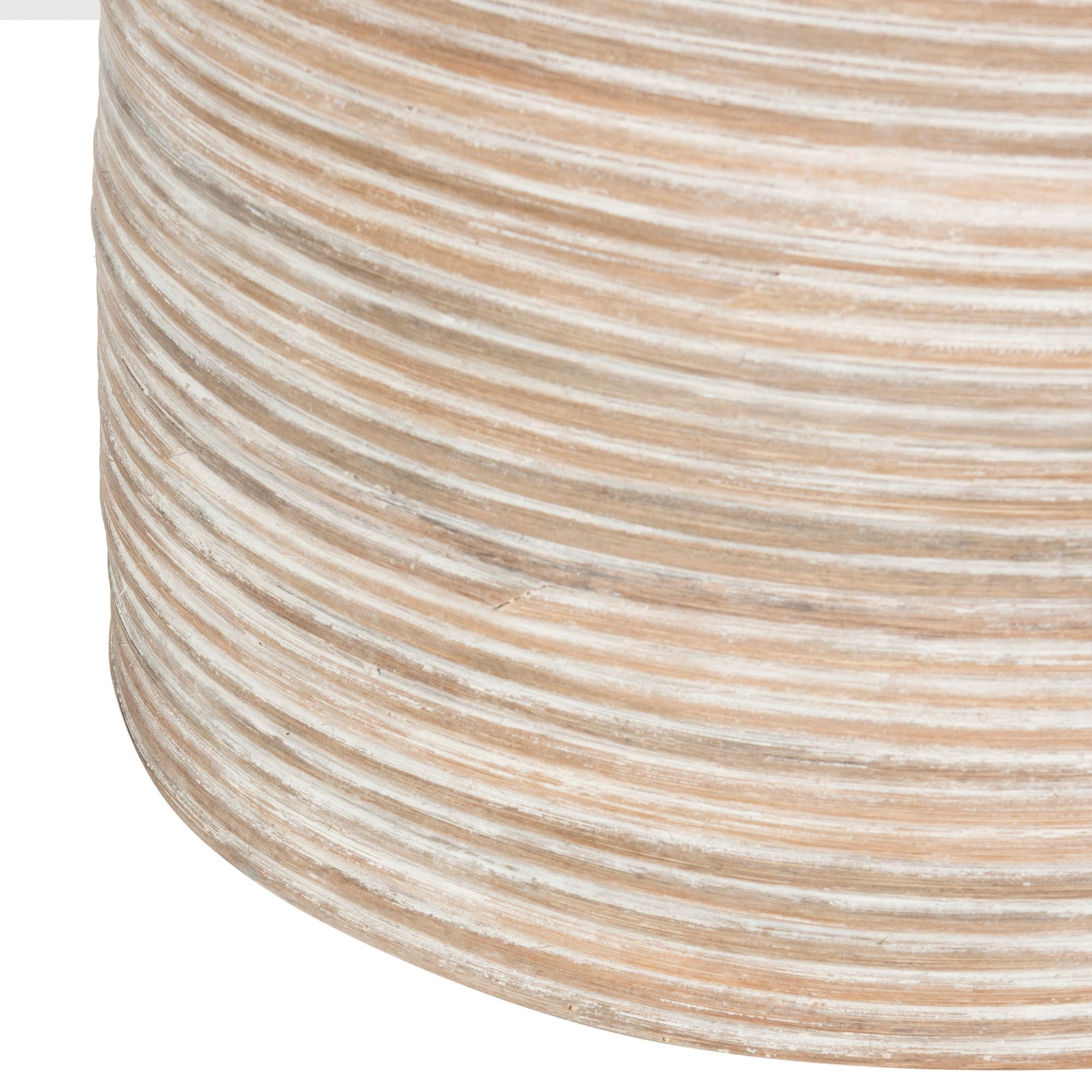 Whitewash highlights the horizontal rattan weave and rounded base of the hamper || HAC6501A || detail_studio