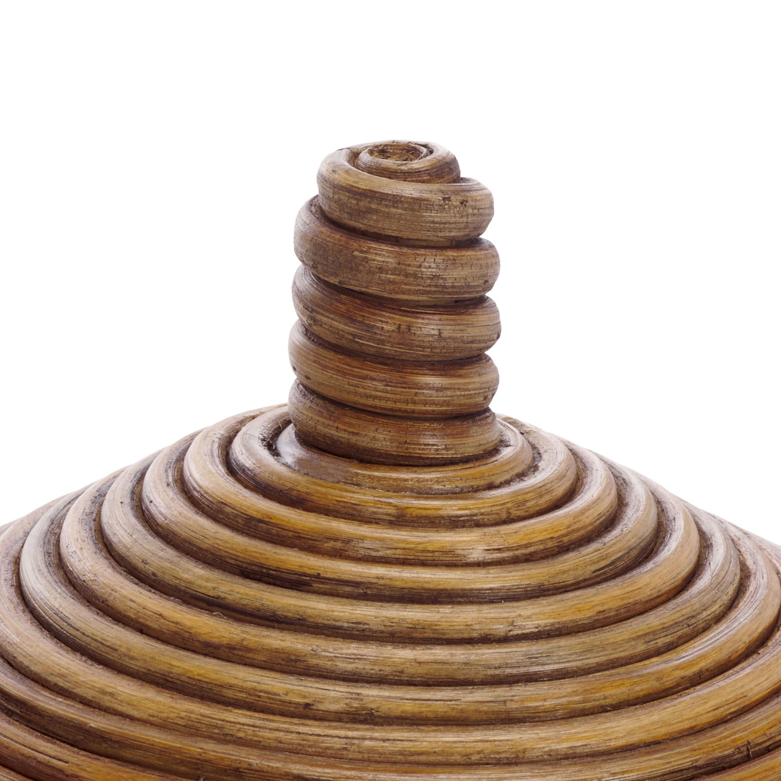 Coiled rattan forms the basket's tapered lid and stacked finial || HAC6503A || detail_studio