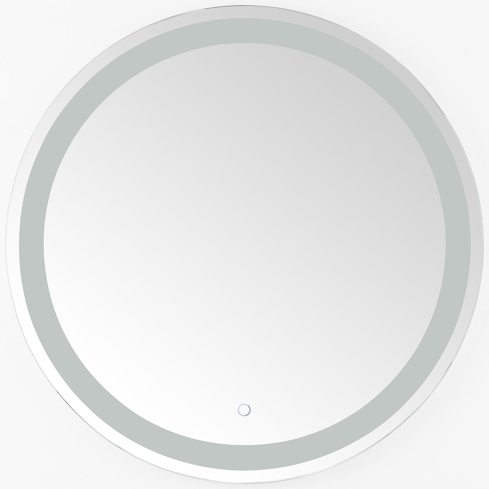 A round mirror pairs a slim silver edge with a frosted LED ring and a discreet touch control || LMR1001A || front_studio