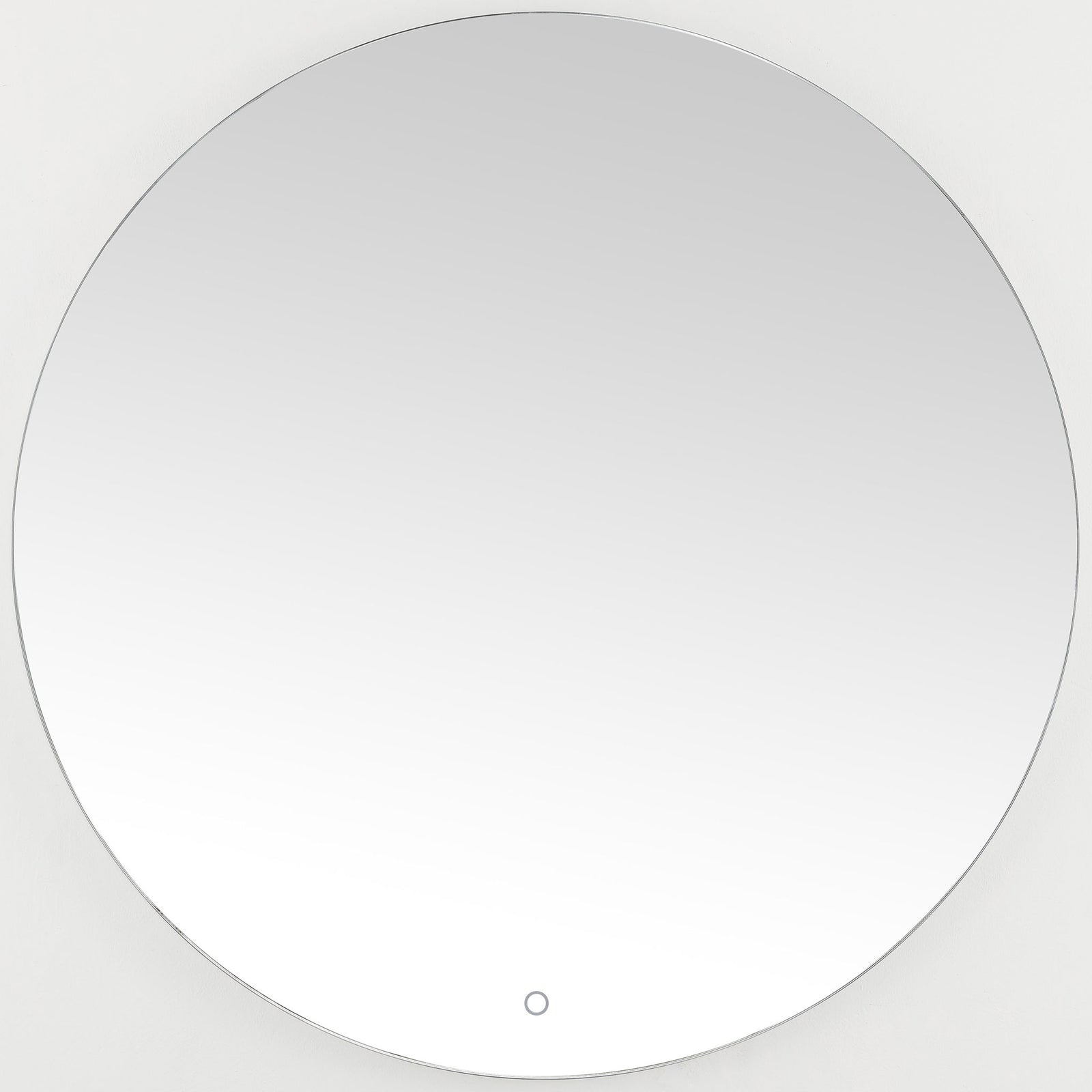 A round silver LED mirror features a smooth reflective surface and discreet touch control. || LMR1004A || front_studio