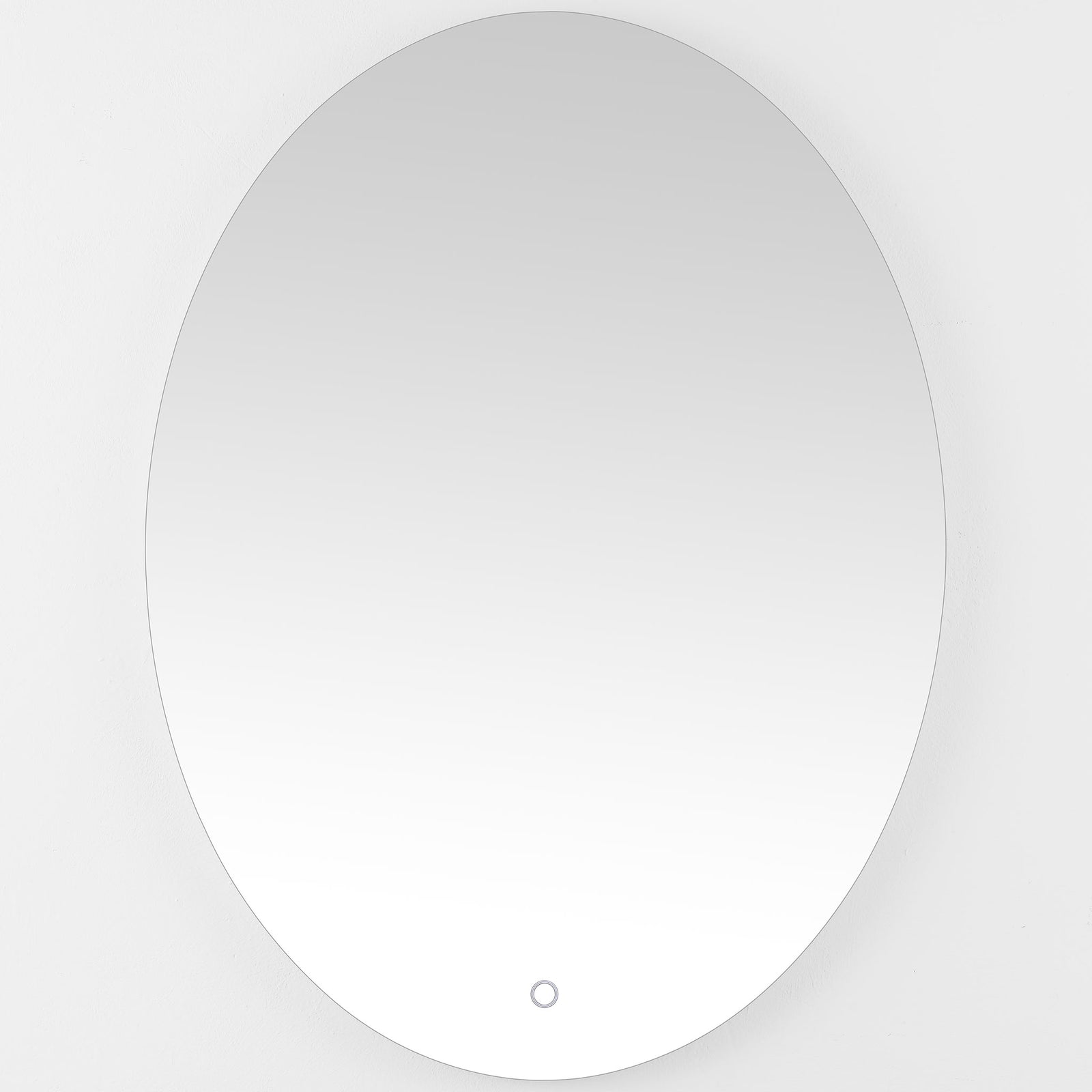 A tall oval mirror with clean edges and a small round control near the bottom || LMR1005A || front_studio