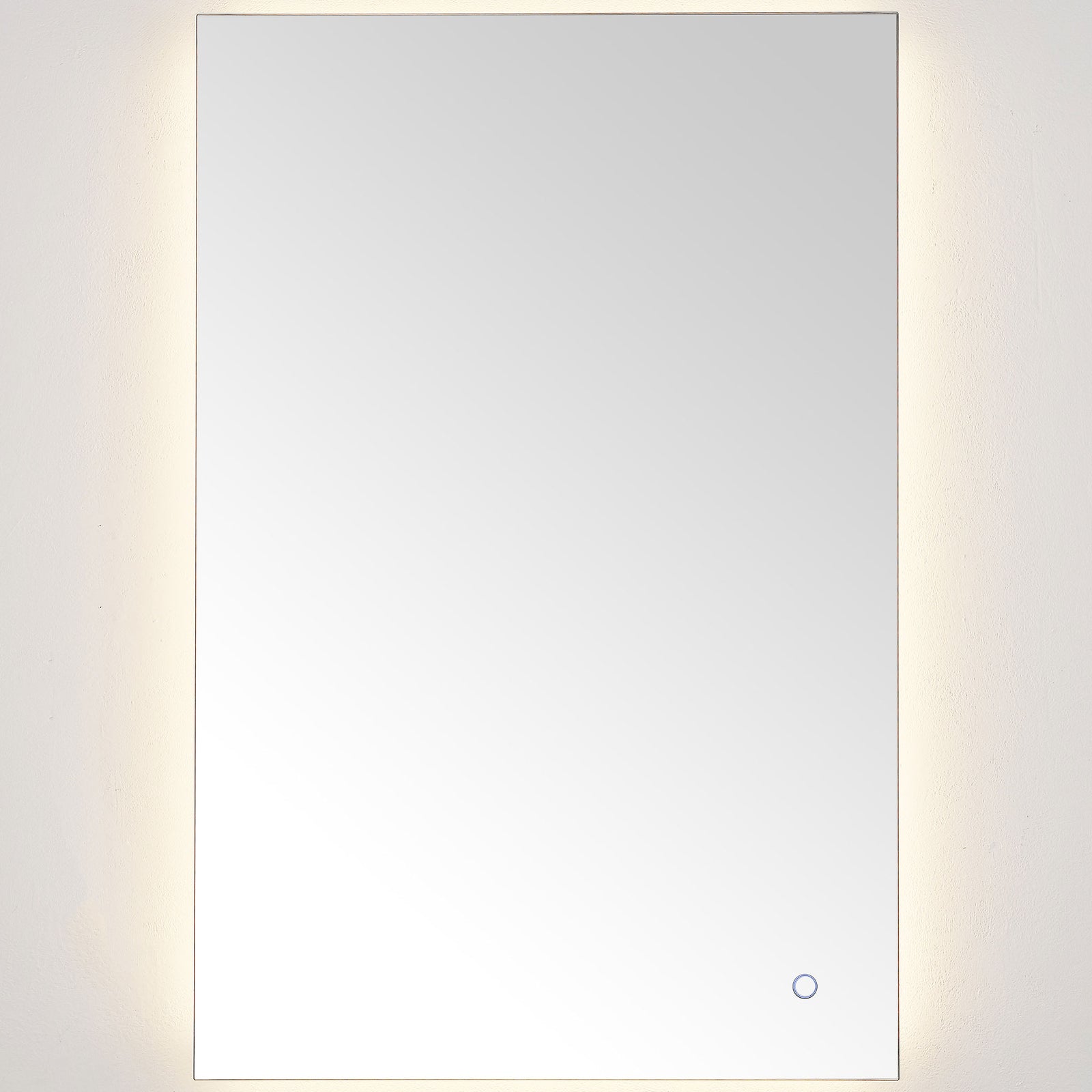 Warm LED backlighting surrounds the sleek reflective panel for a welcoming ambient glow. || LMR1006A || front_on_studio