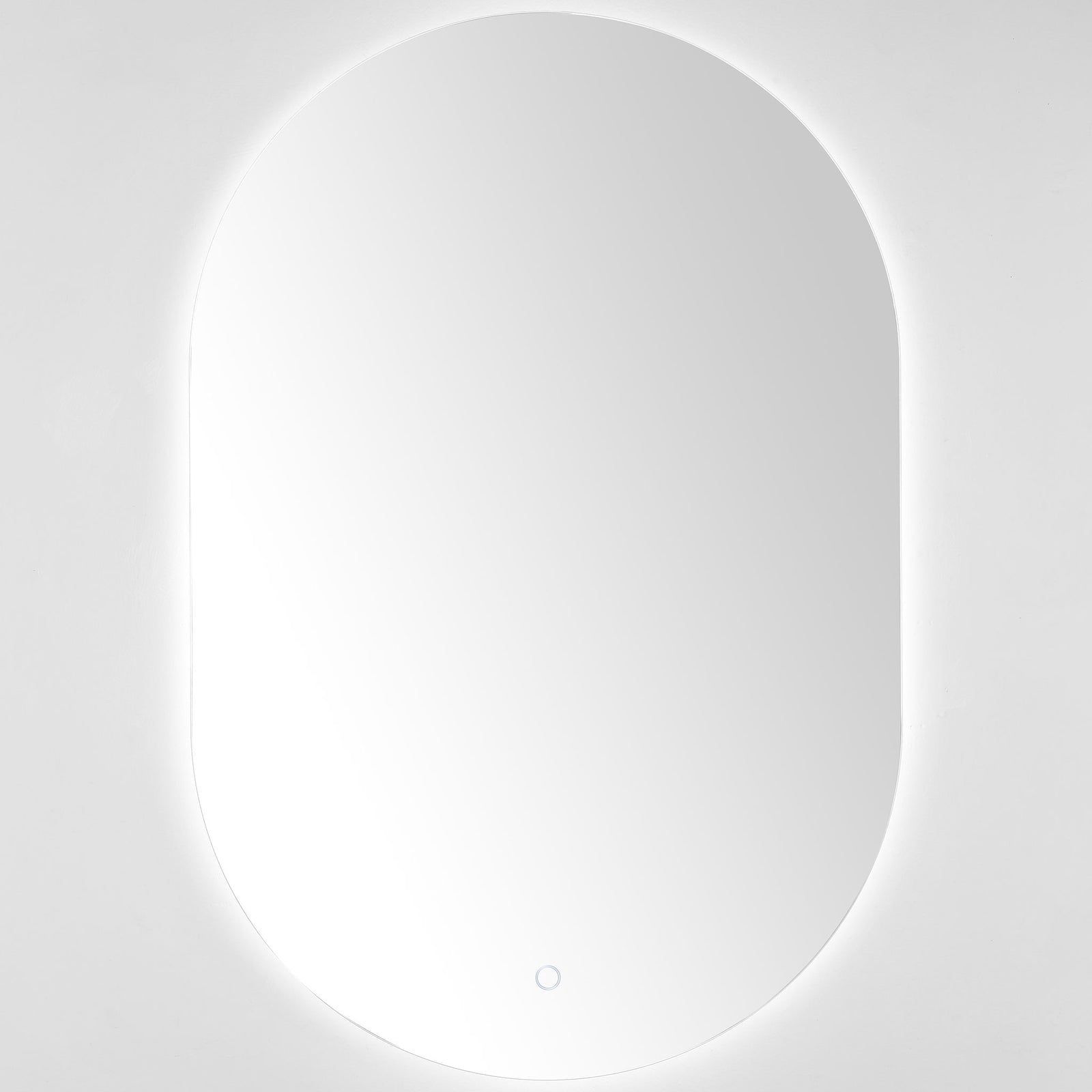 Bright white backlighting outlines the mirror, while a subtle touch button keeps the surface sleek. || LMR1007A || front_on_studio