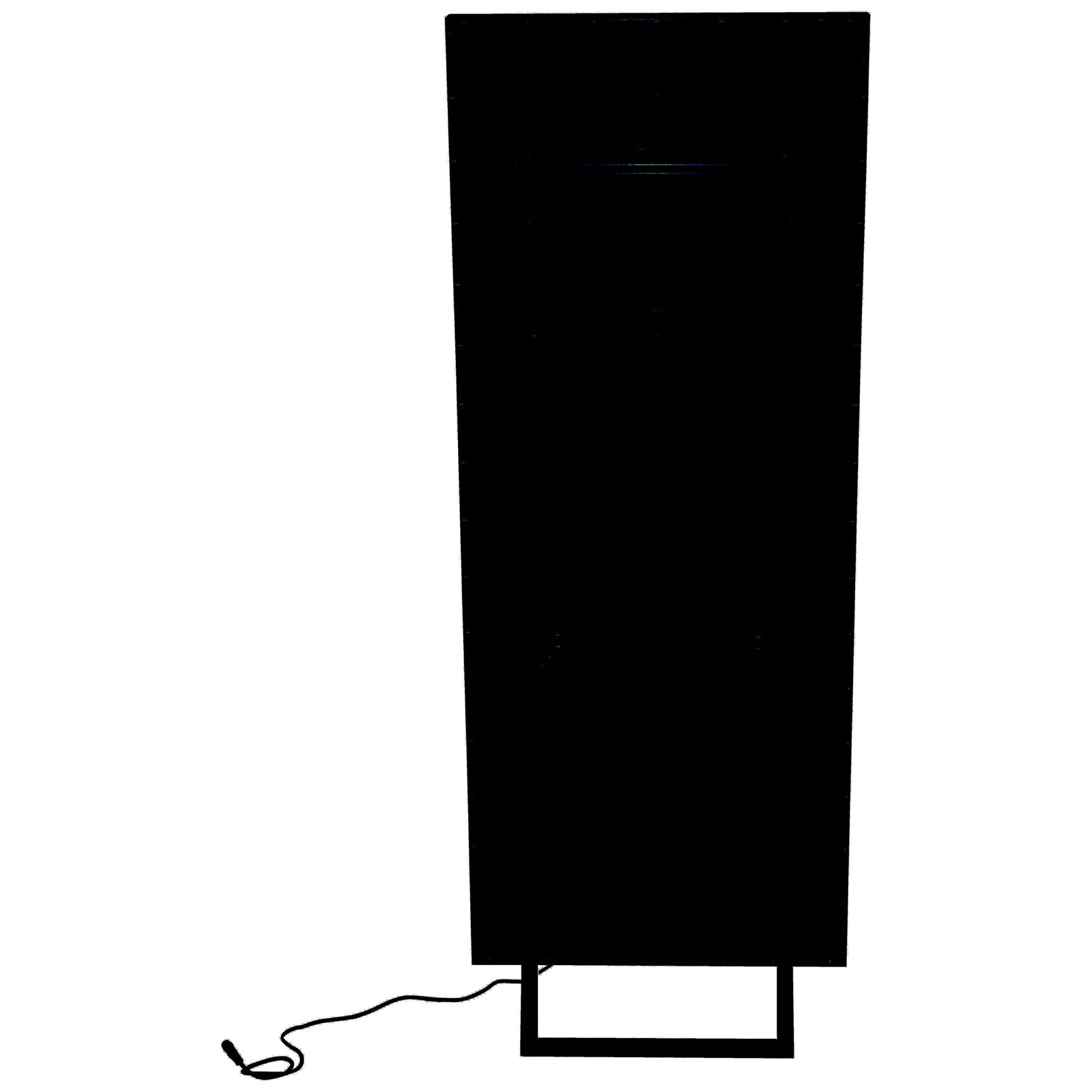 A dark backing, freestanding support and trailing power cord complete this tall LED mirror. || LMR1015A || back_studio