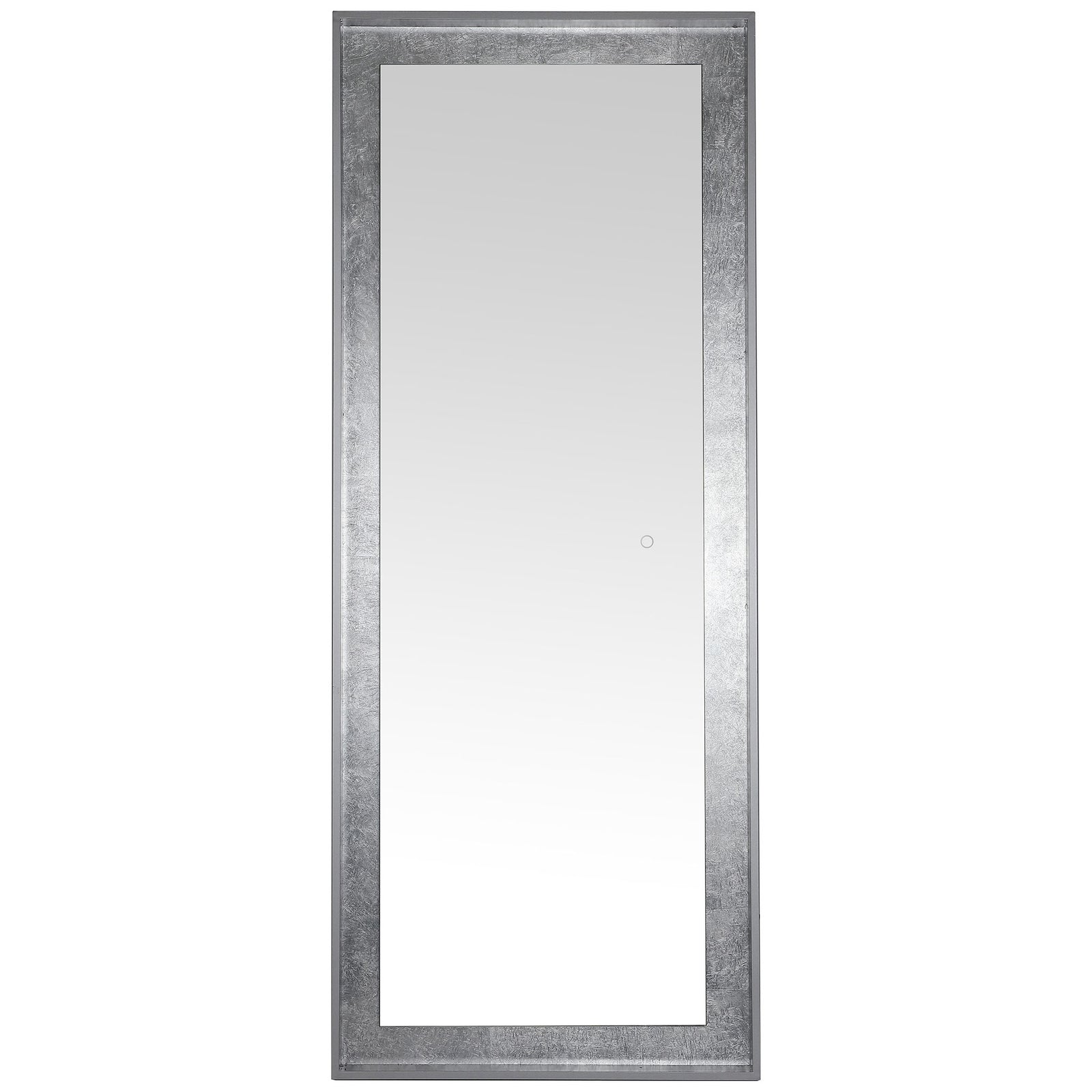 A slim silver-gray frame and textured silver leaf surround border this full-length mirror. || LMR1015A || front_studio