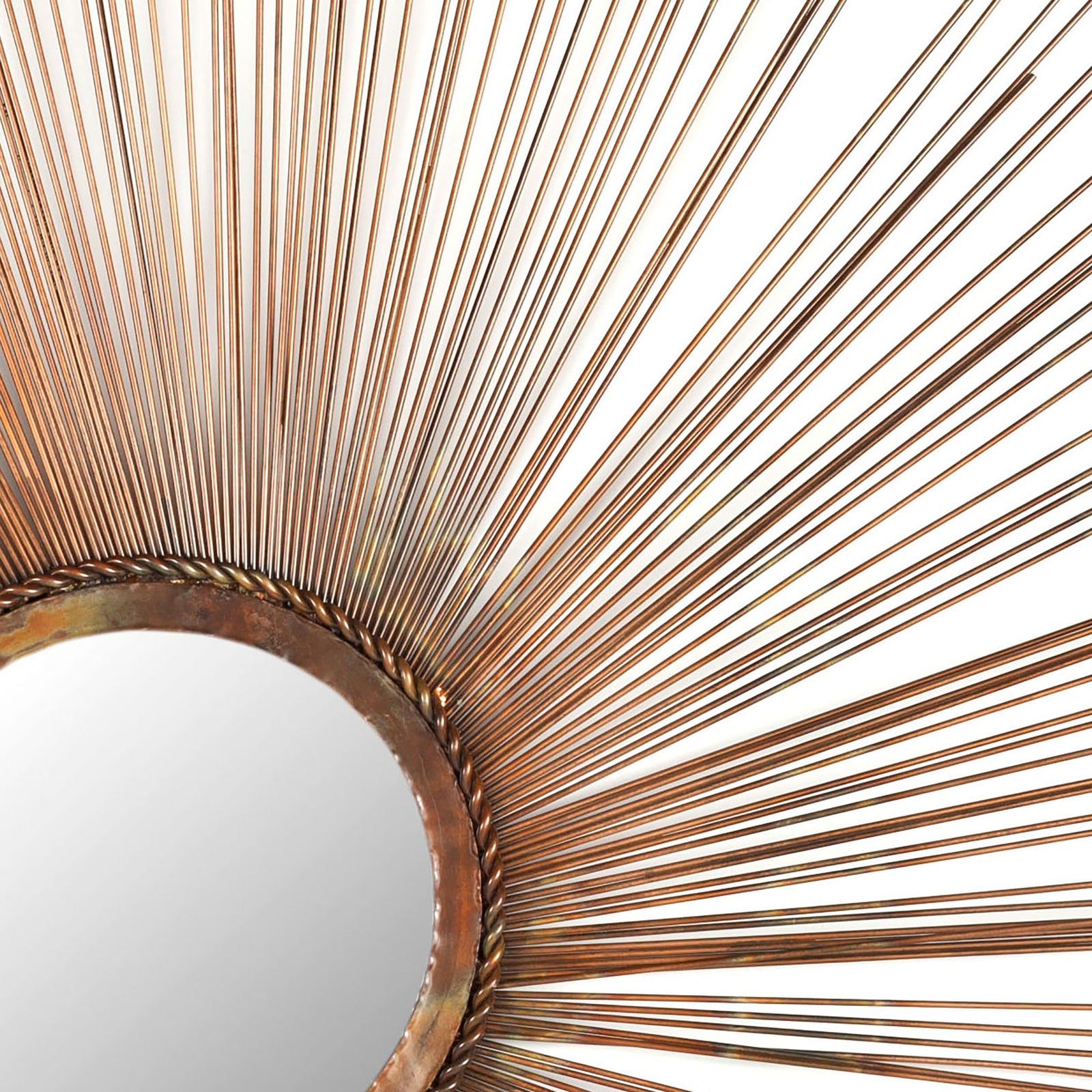 Warm copper rays fan out from a textured ring framing the circular mirror || MIR3002A || detail_studio
