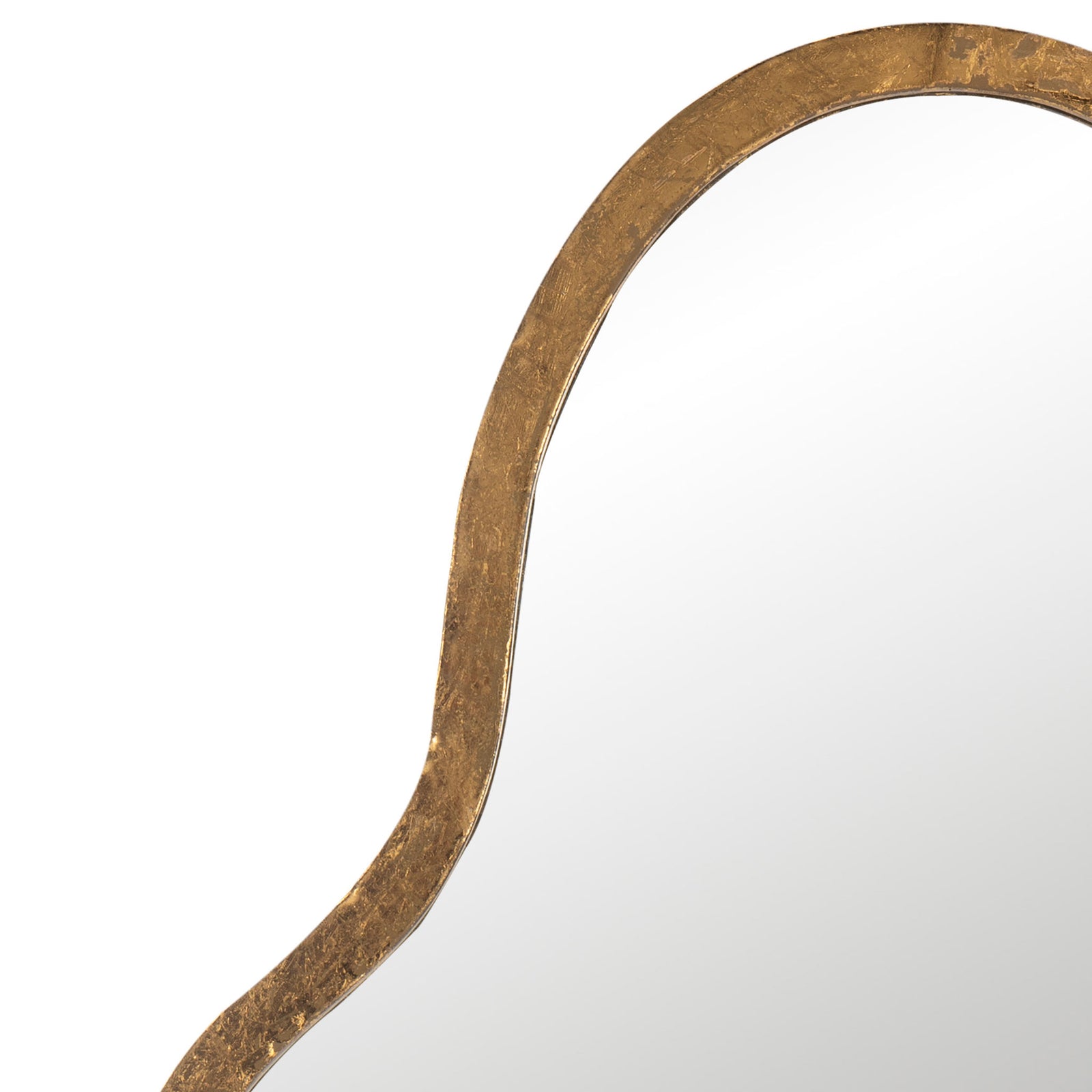 A sculpted arch and flowing curves give the textured gold mirror frame an elegant silhouette. || MIR4094A || detail_studio