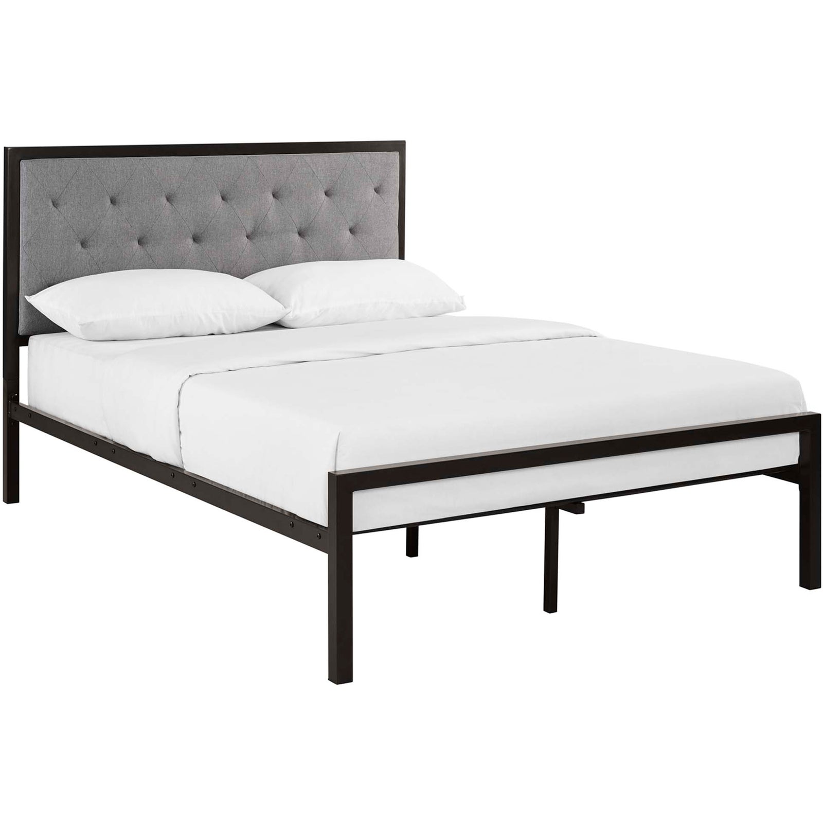 Miles Fabric Platform Bed Brown Gray