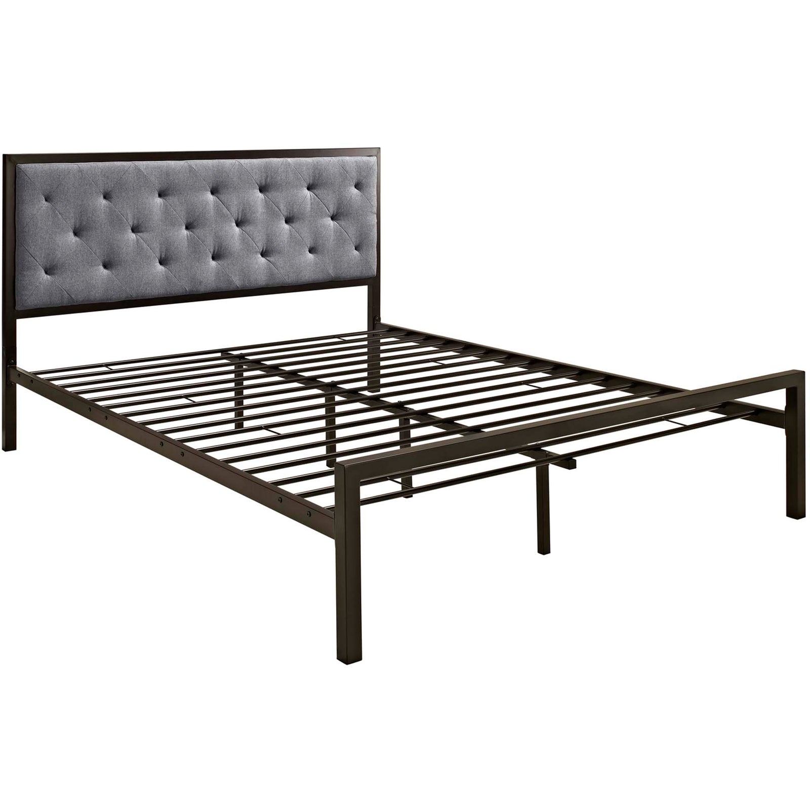 Miles Fabric Platform Bed Brown Gray