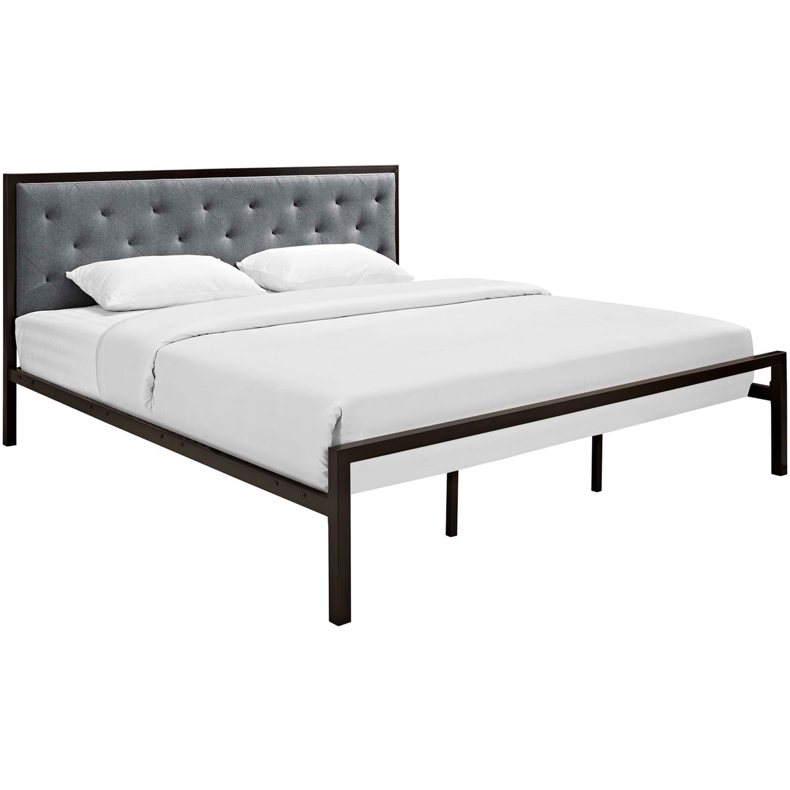 Miles Fabric Platform Bed Brown Gray