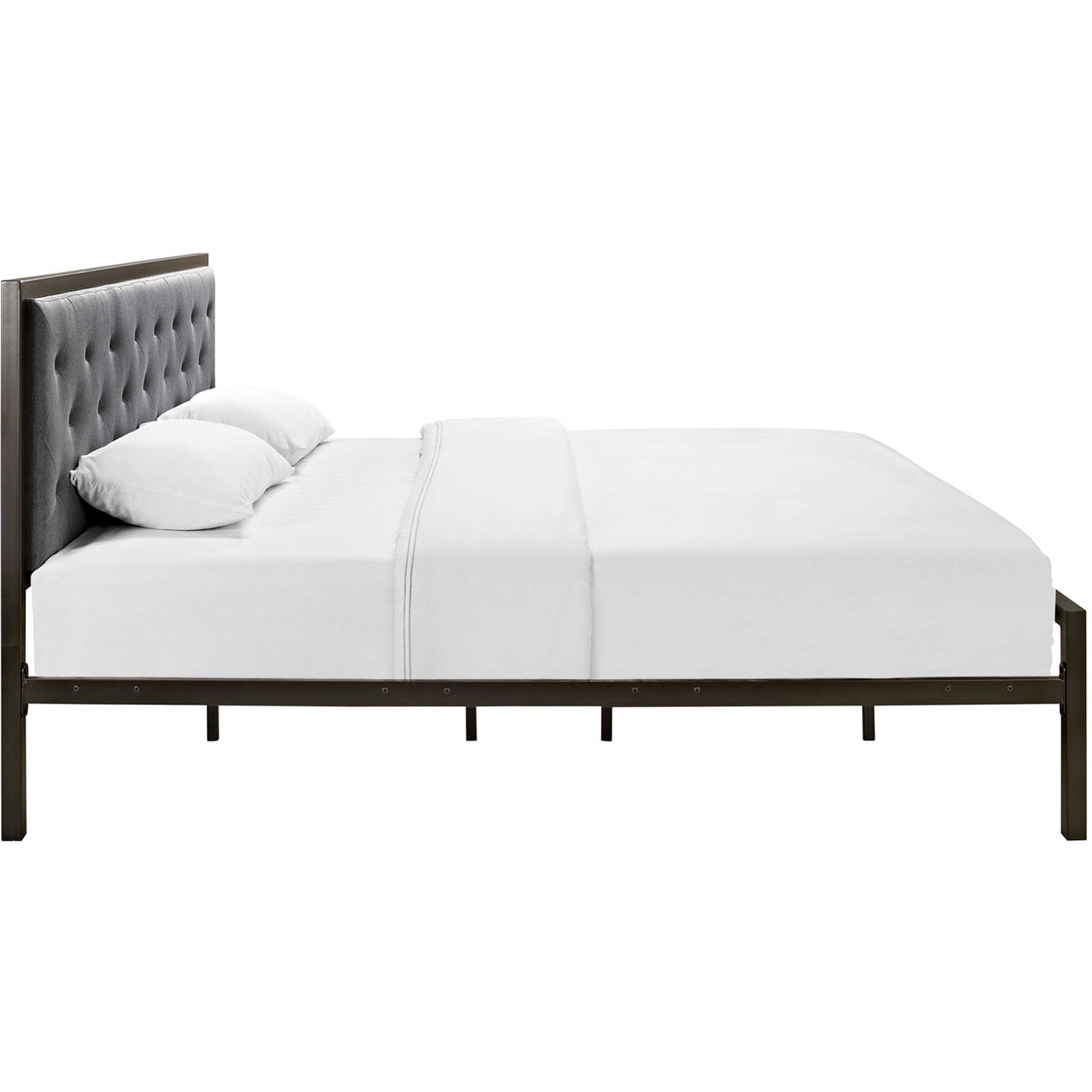 Miles Fabric Platform Bed Brown Gray
