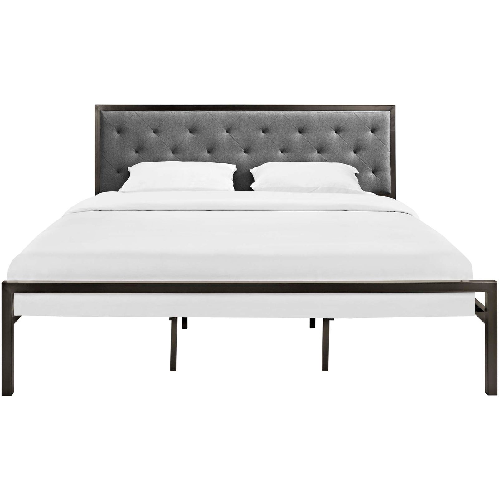 Miles Fabric Platform Bed Brown Gray