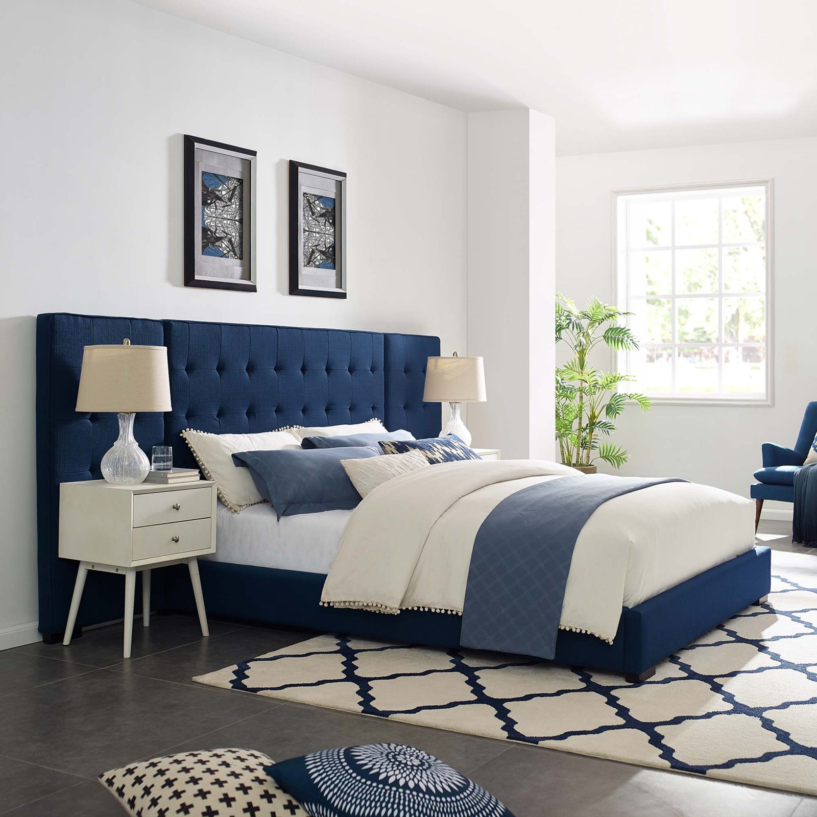 Patrick Upholstered Fabric Platform Bed Azure
