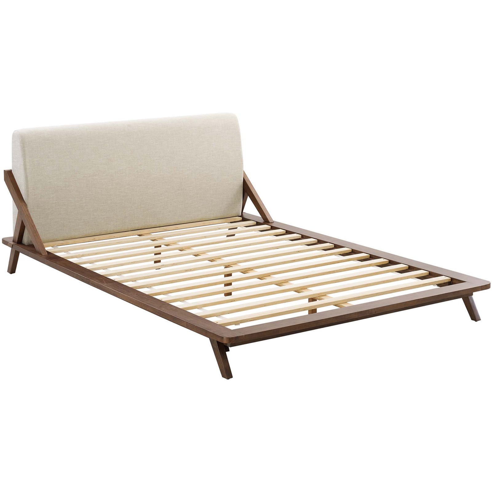 Larry Fabric Platform Bed Walnut/Beige