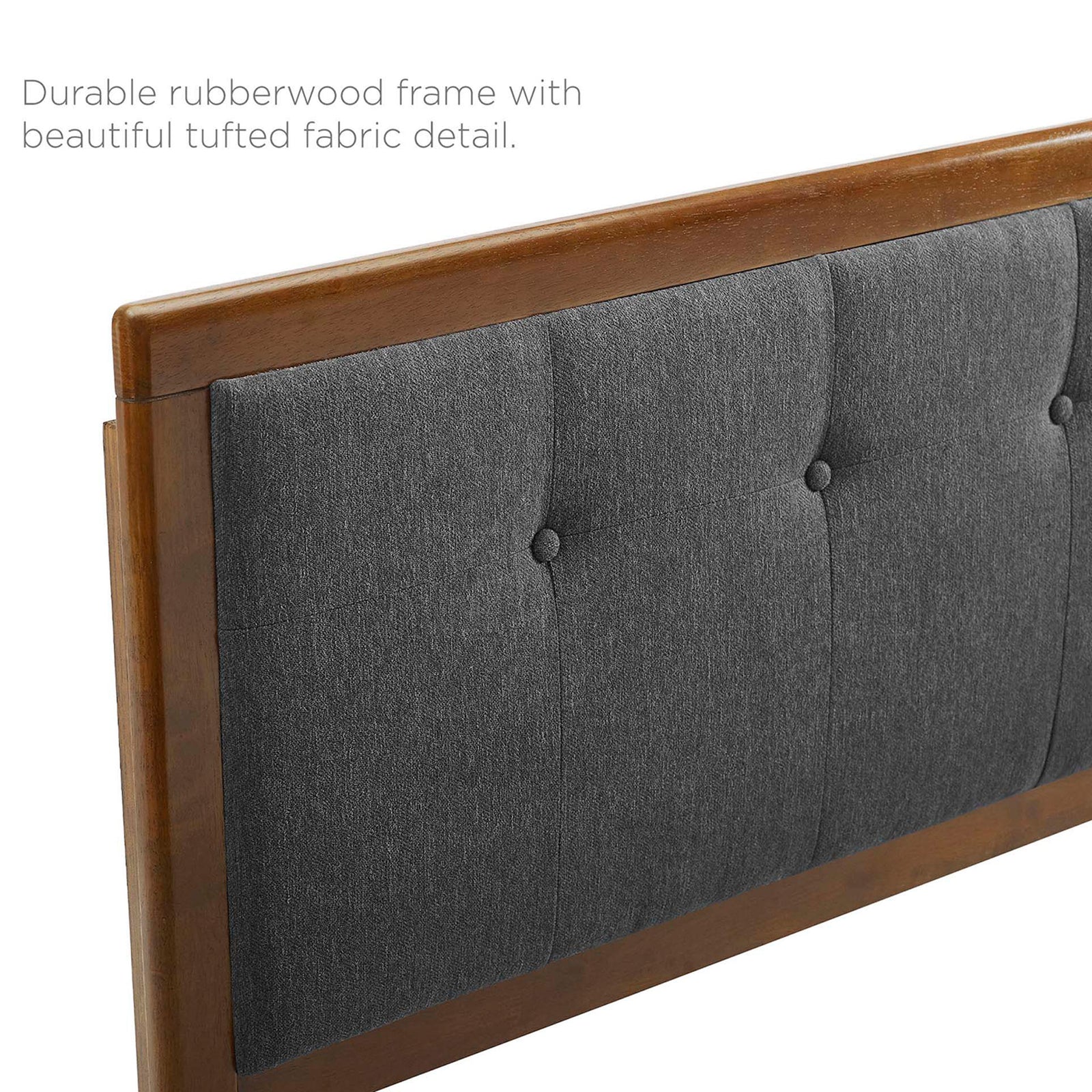 Durable rubberwood frame highlighted by soft, tufted fabric texture || MOD-6384-WAL-CHA || callout_studio