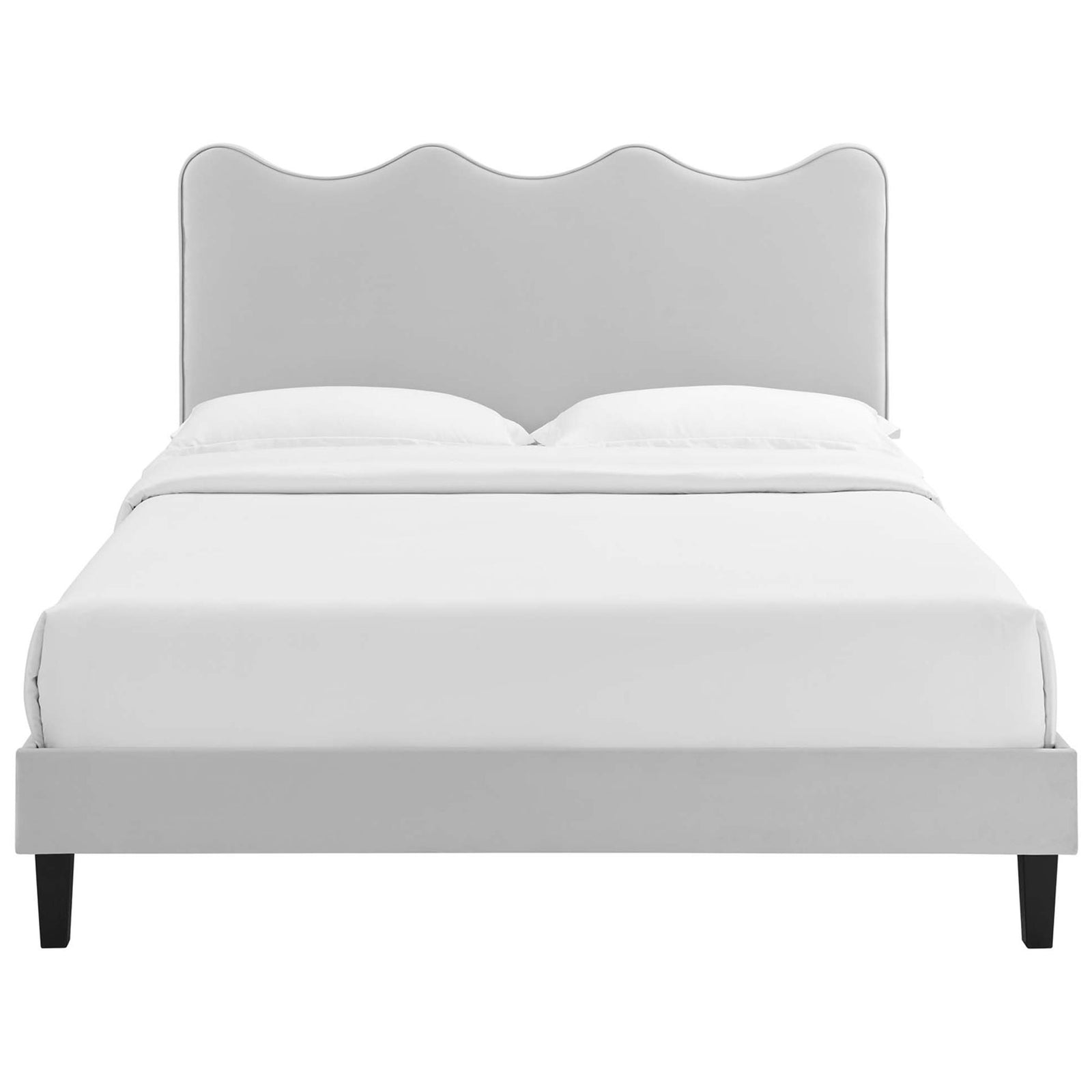 Curved scalloped headboard and tailored velvet upholstery for a refined modern look || MOD-6735-LGR || front_studio