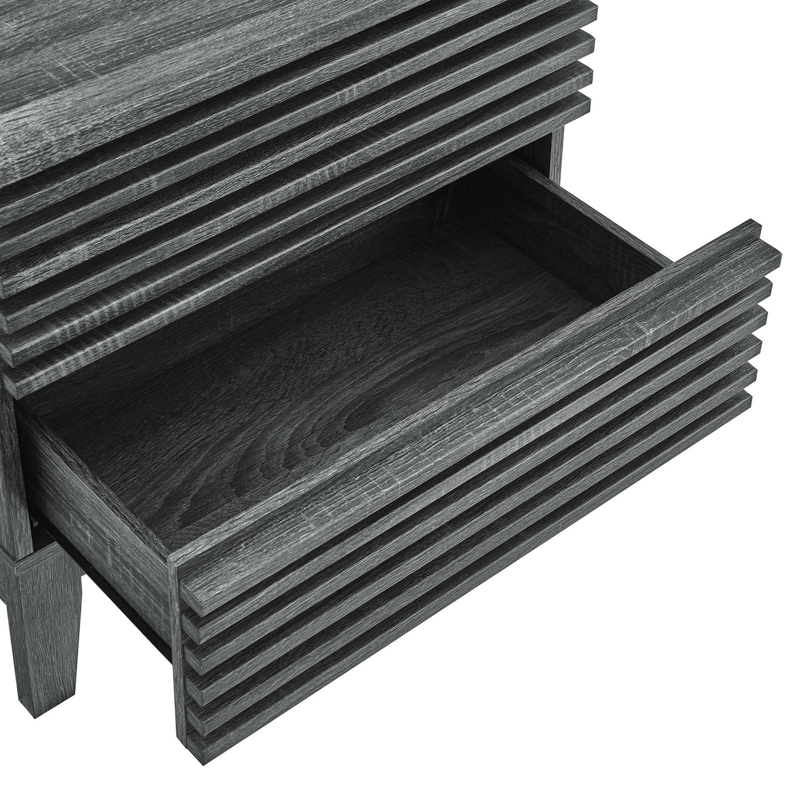 Open drawer showcasing spacious storage inside the charcoal nightstand || MOD-6964-CHA || storage_open_studio