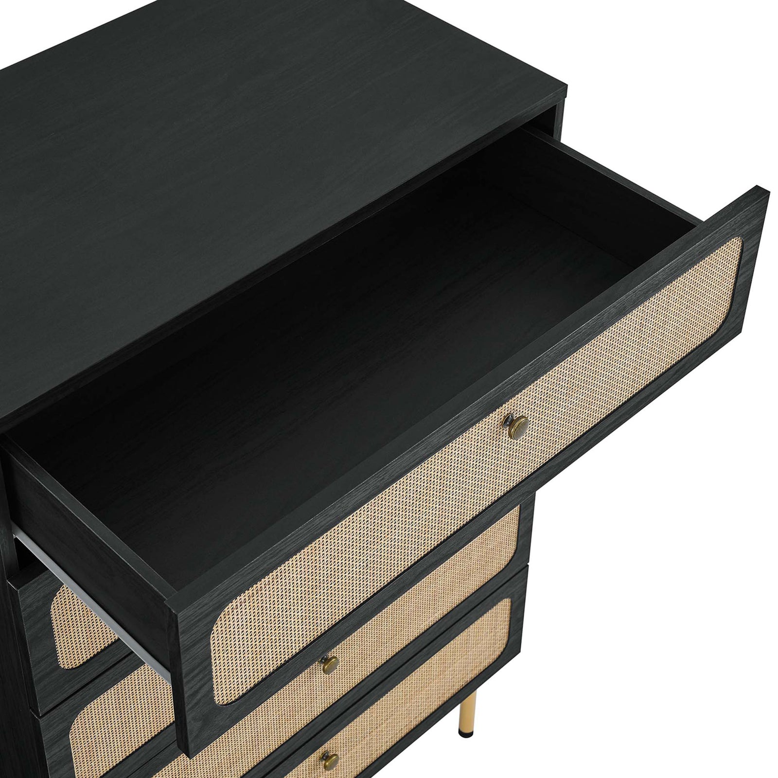 Top drawer opens wide for easy access, keeping everyday essentials organized and close at hand || MOD-7065-BLK || storage_open_studio