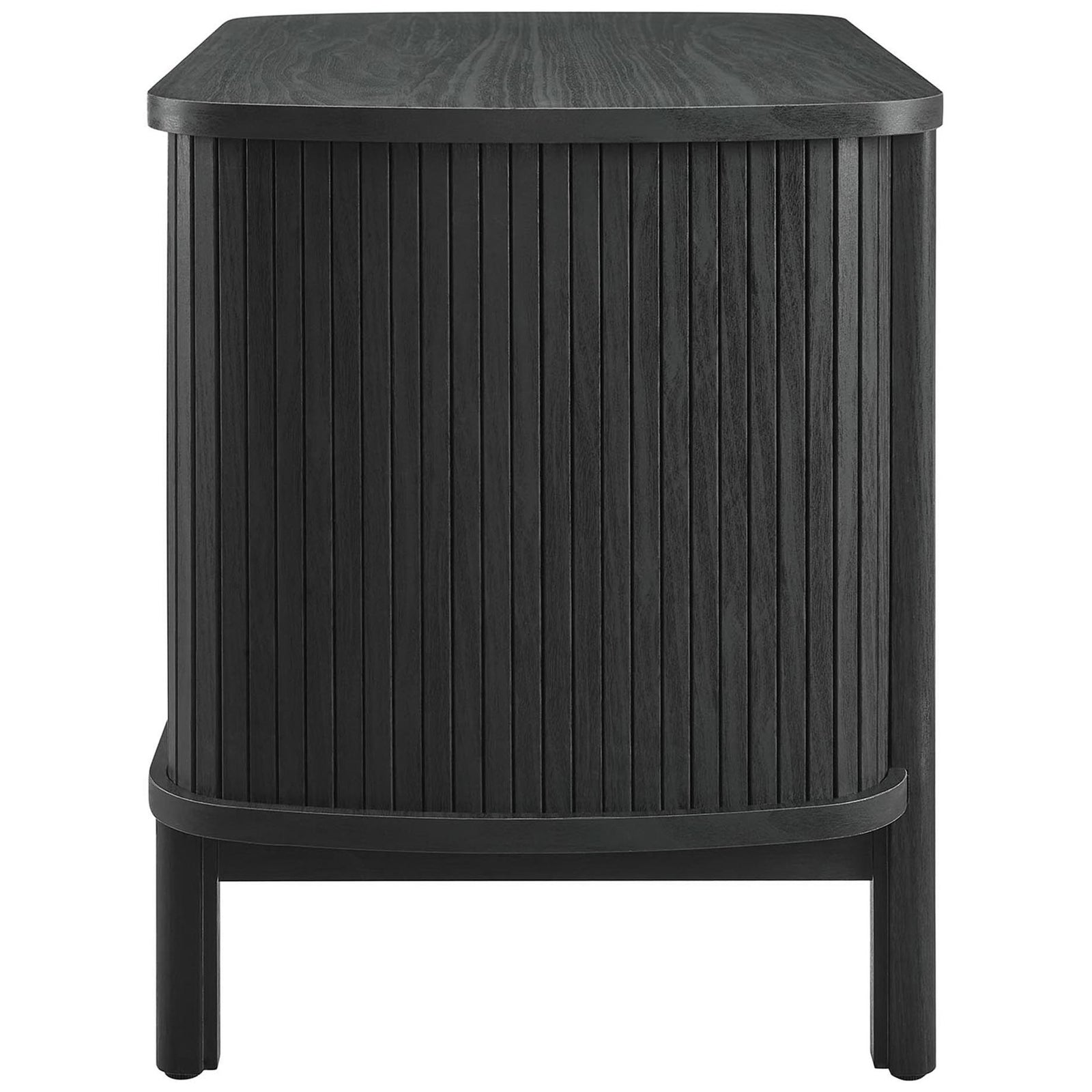 Black nightstand showing its fluted side panel and slim rounded legs in a rich dark wood finish || MOD-7157-BLK || side_studio