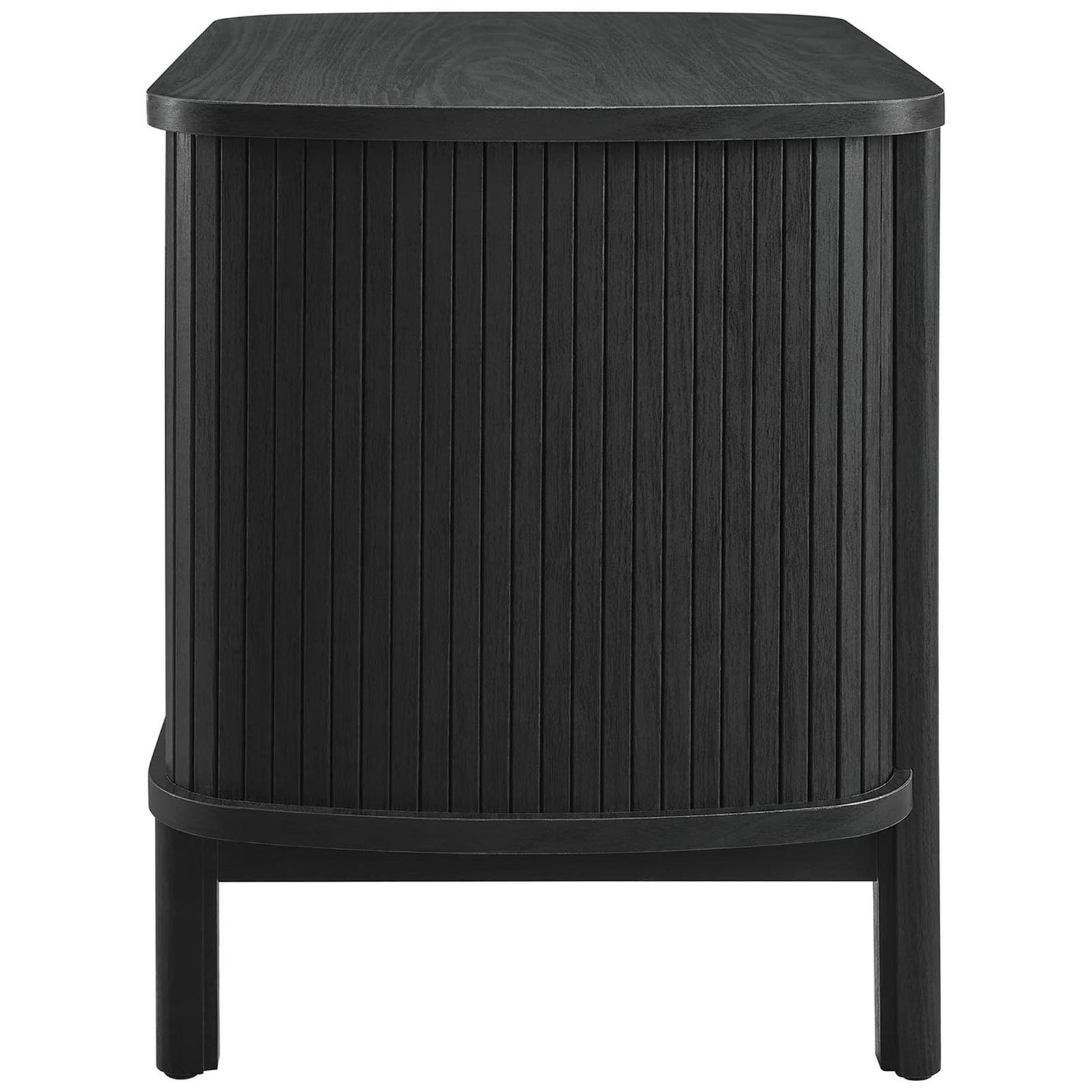 Black Cadence nightstand with continuous fluted paneling wrapping the sides and softly rounded silhouette || MOD-7158-BLK || side_studio