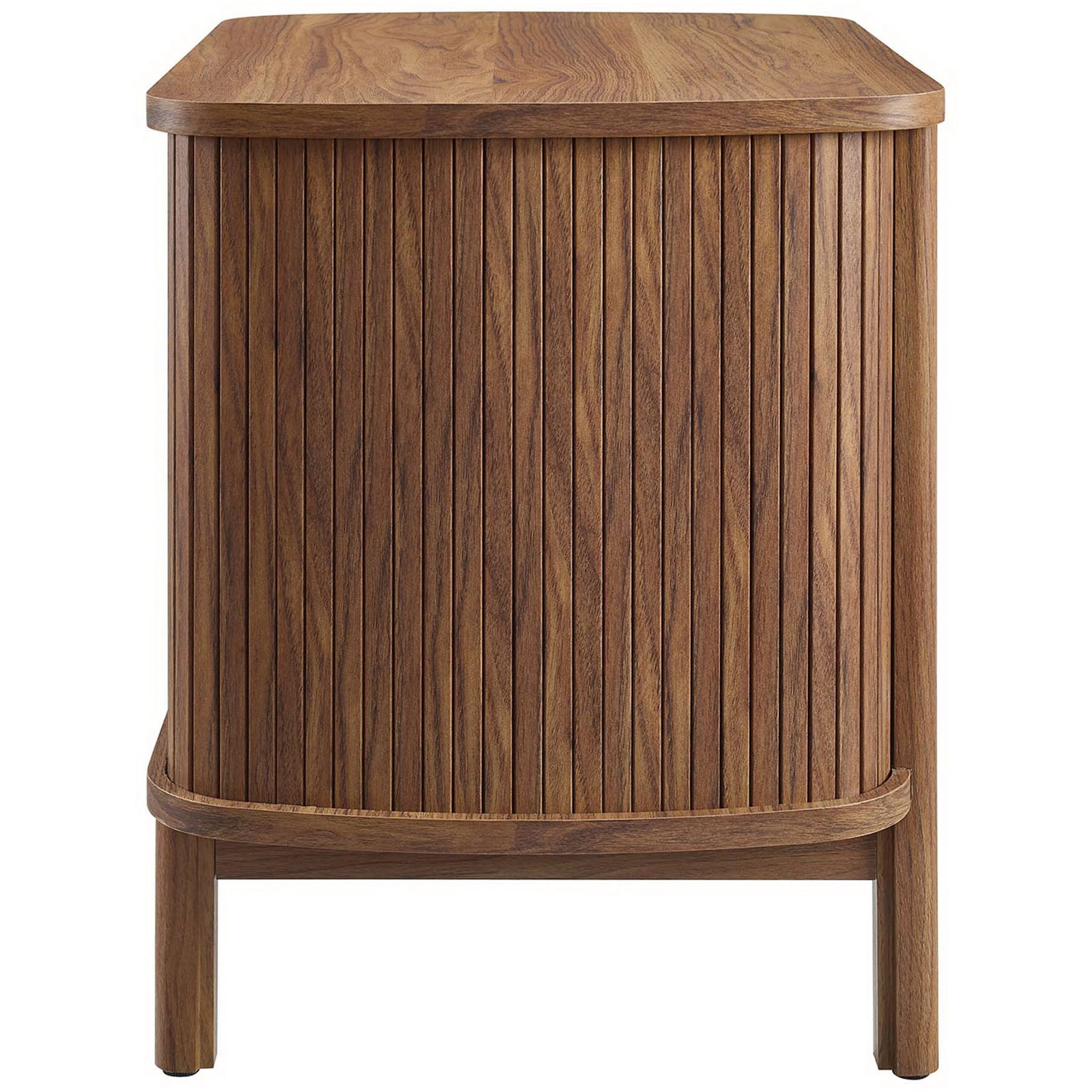 Vertical fluted paneling wraps the walnut nightstand for rich texture and visual interest || MOD-7158-WAL || side_studio
