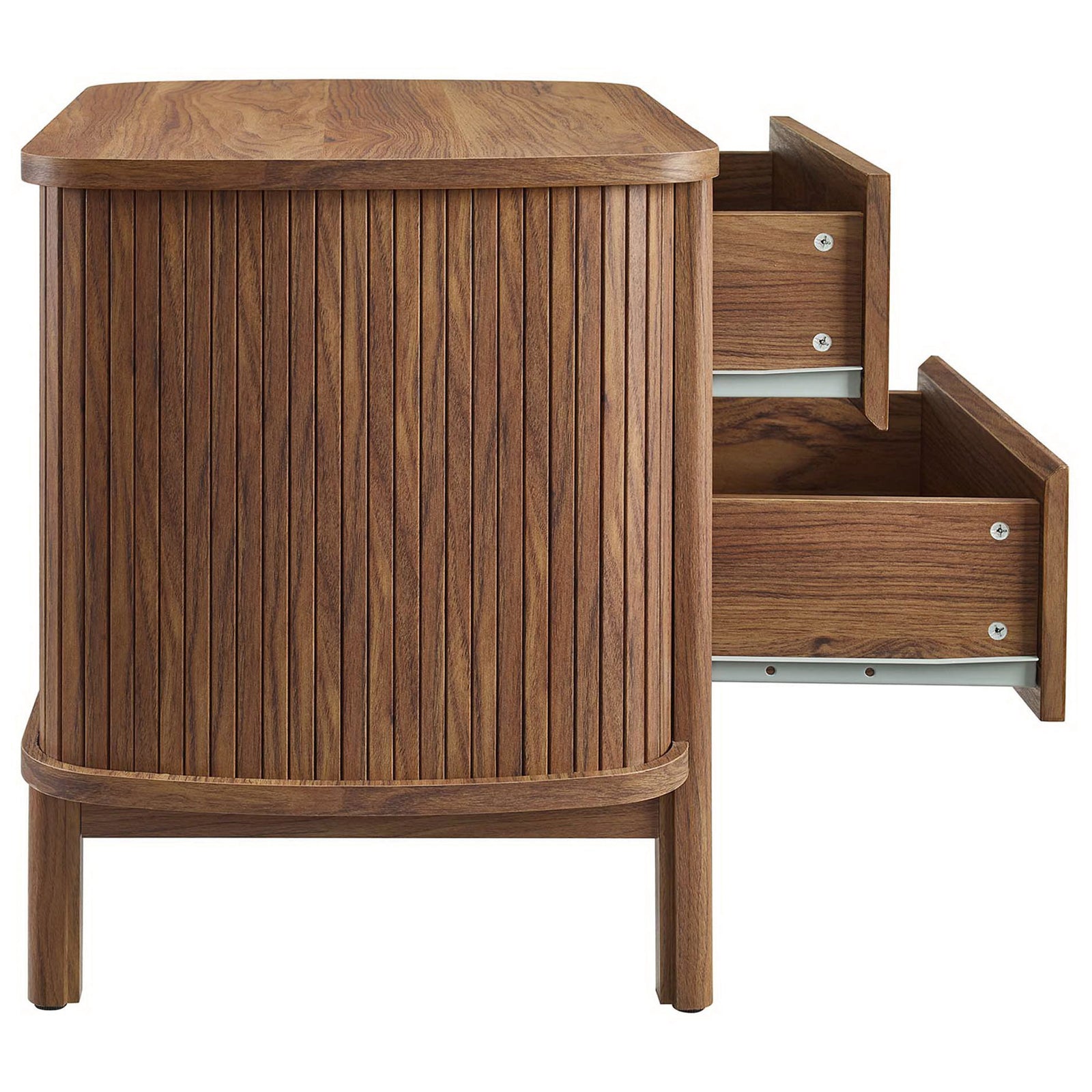 Full-glide drawers extend smoothly to reveal generous bedside storage in this walnut nightstand || MOD-7158-WAL || side_open_studio