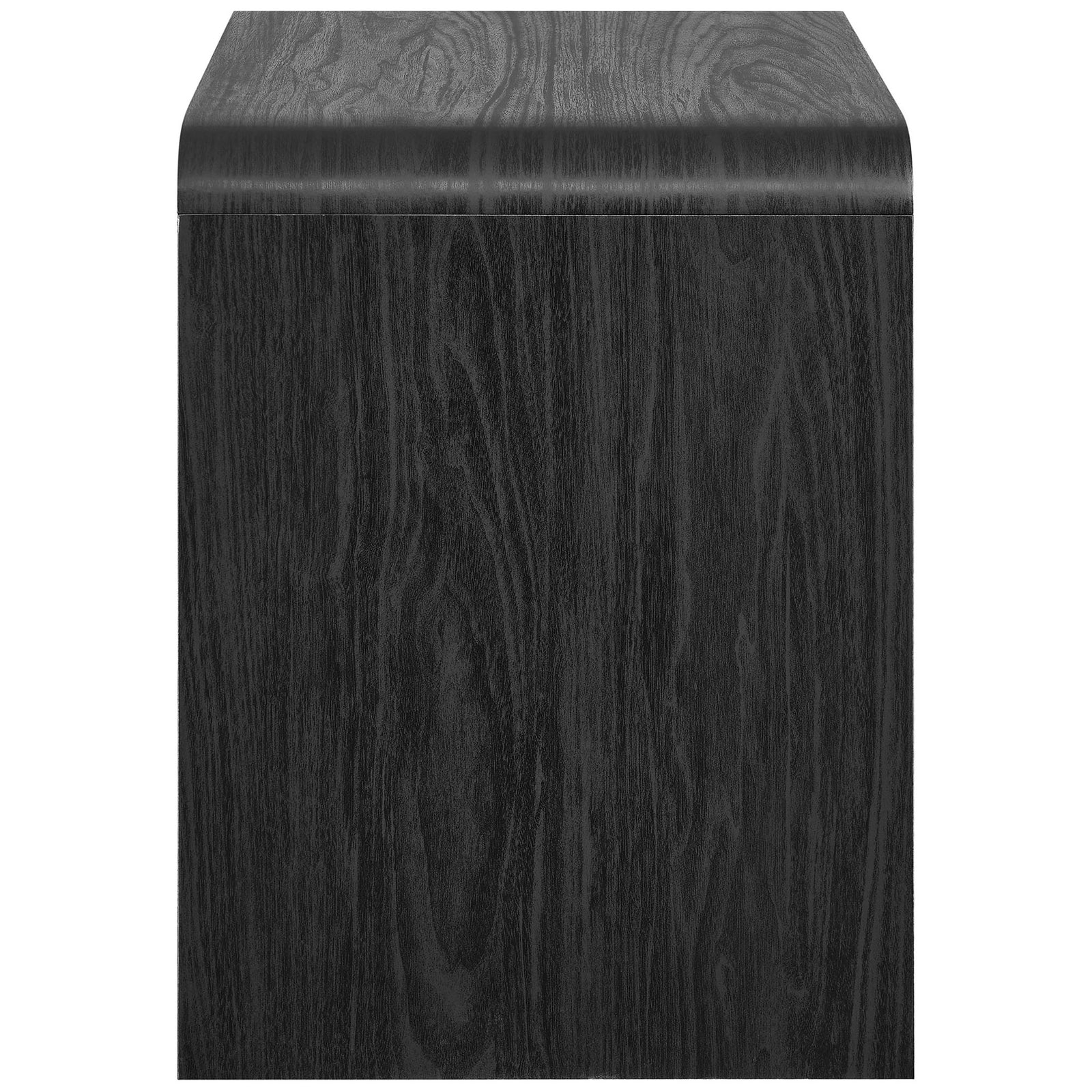 Smooth waterfall side profile highlights the rich black wood grain finish and seamless construction of this nightstand. || MOD-7160-BLK || side_studio