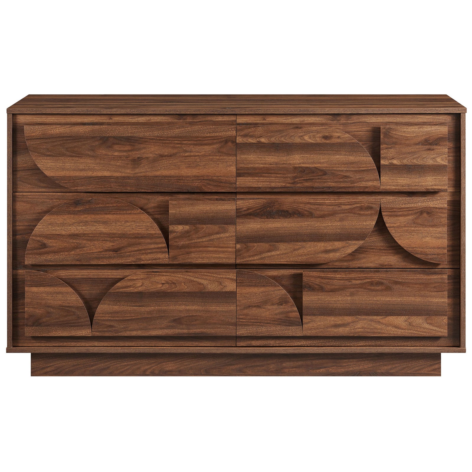 Walnut 6-drawer dresser showcasing its sculpted geometric fronts and generous storage capacity || MOD-7163-WAL || front_studio