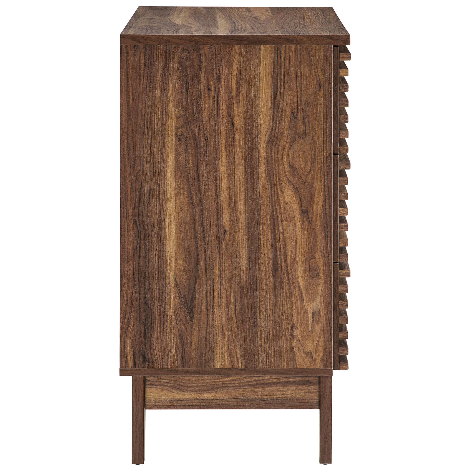 Rich walnut wood grain and clean side profile highlight the nightstand's minimalist design || MOD-7201-WAL || side_studio
