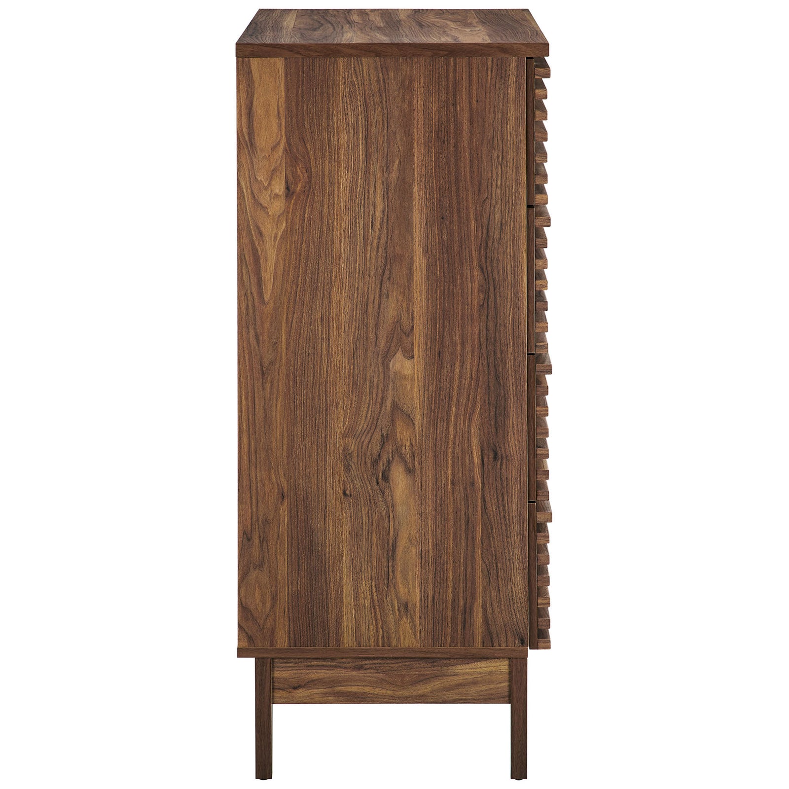 Walnut chest showcasing rich wood grain, slim frame, and a clean, modern silhouette || MOD-7202-WAL || side_studio