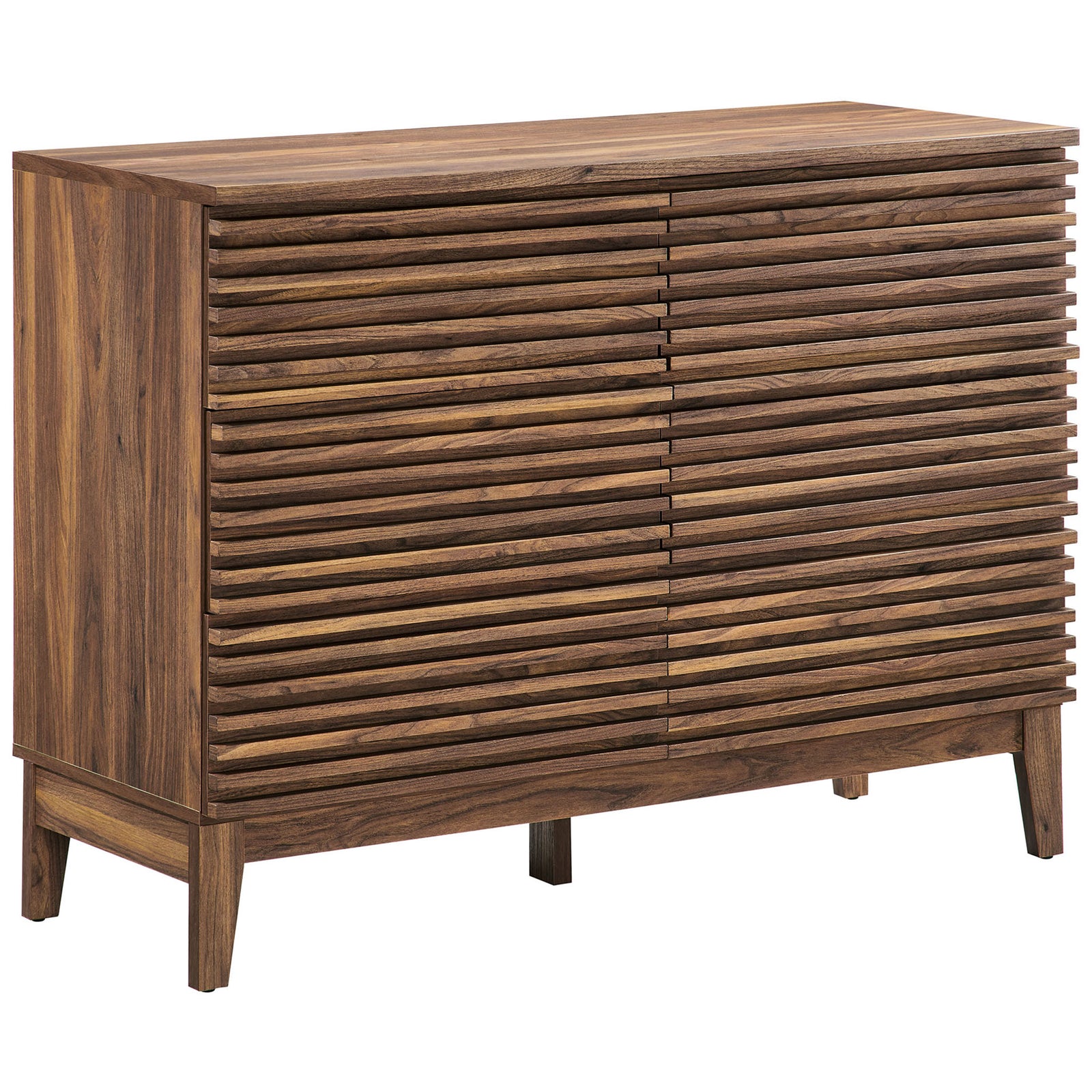 Slatted walnut six-drawer dresser brings mid-century warmth and texture to your storage. || MOD-7204-WAL || front_angle_studio
