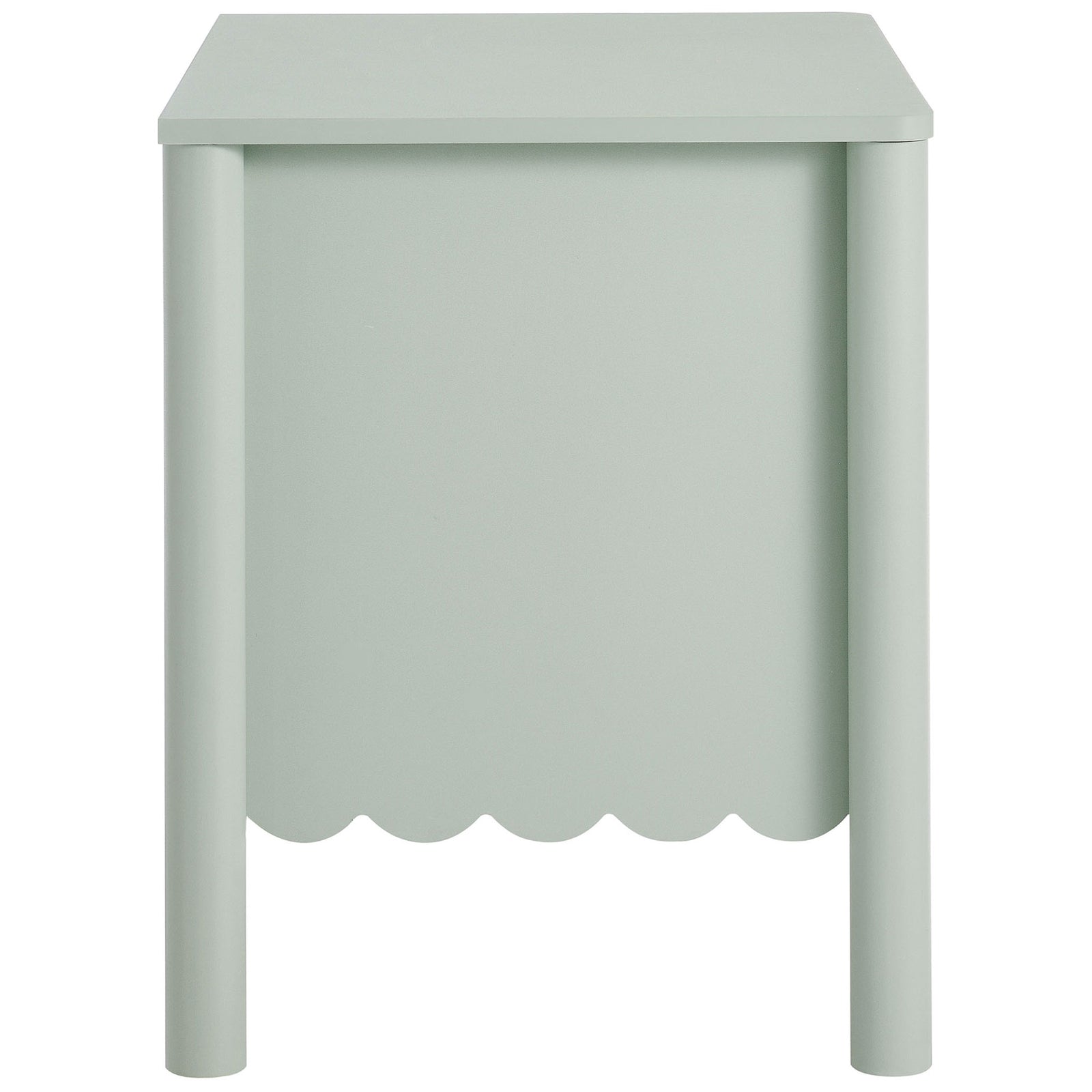 Emmeline nightstand in sage showing rounded corner posts and a gently scalloped skirt panel. || MOD-7206-SGE || side_studio