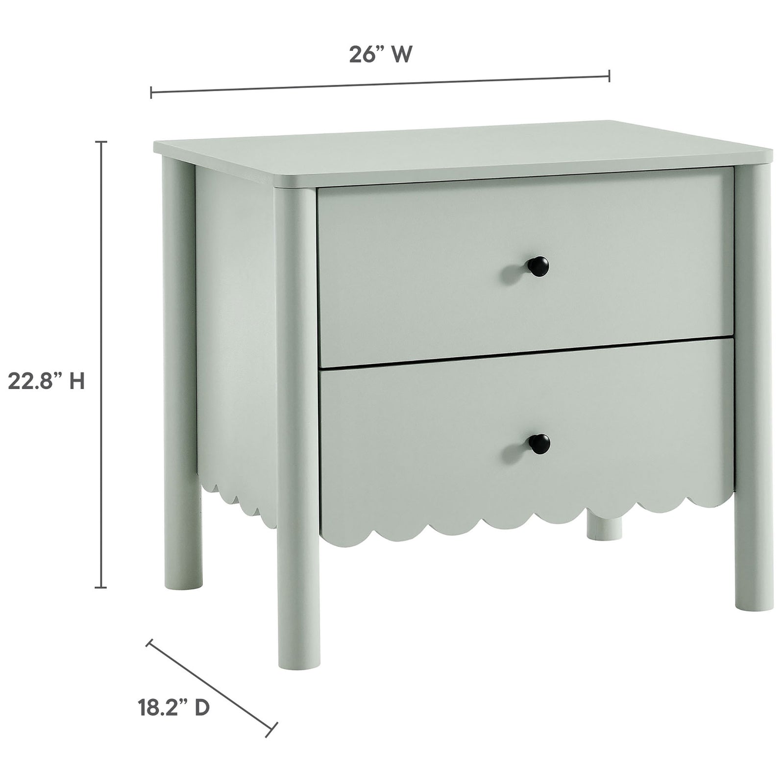 Emmeline nightstand dimensions in inches to help you plan bedside spacing and fit in your room. || MOD-7206-SGE || dimension_studio