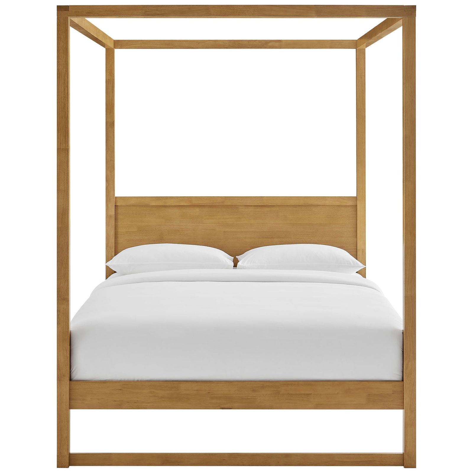 Clean-lined oak headboard anchors the modern 4-post canopy for a balanced, timeless look || MOD-7215-OAK || front_studio