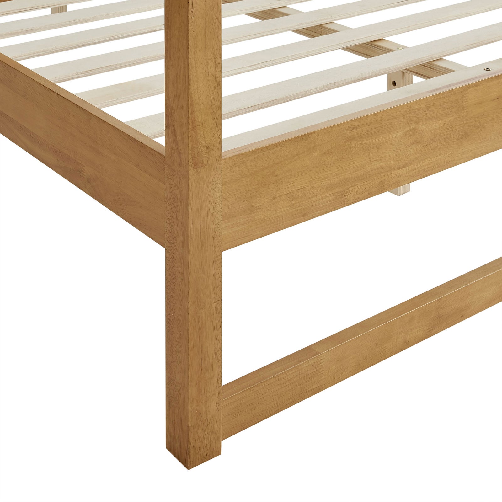 Squared post, smooth joinery, and wood slat support highlight durable craftsmanship || MOD-7215-OAK || leg_studio