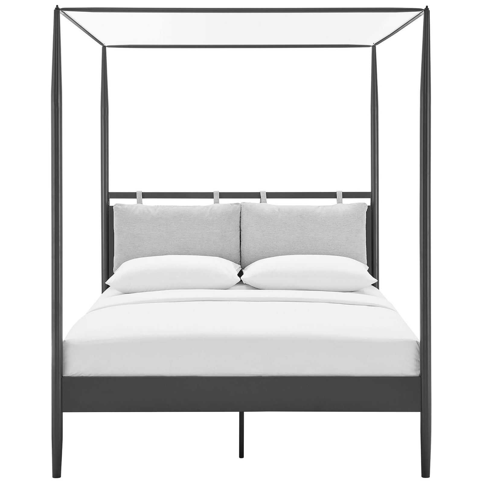Canopy bed with upholstered pillow headboard and minimalist metal frame for contemporary bedrooms || MOD-7223-CHA-NPT || front_studio