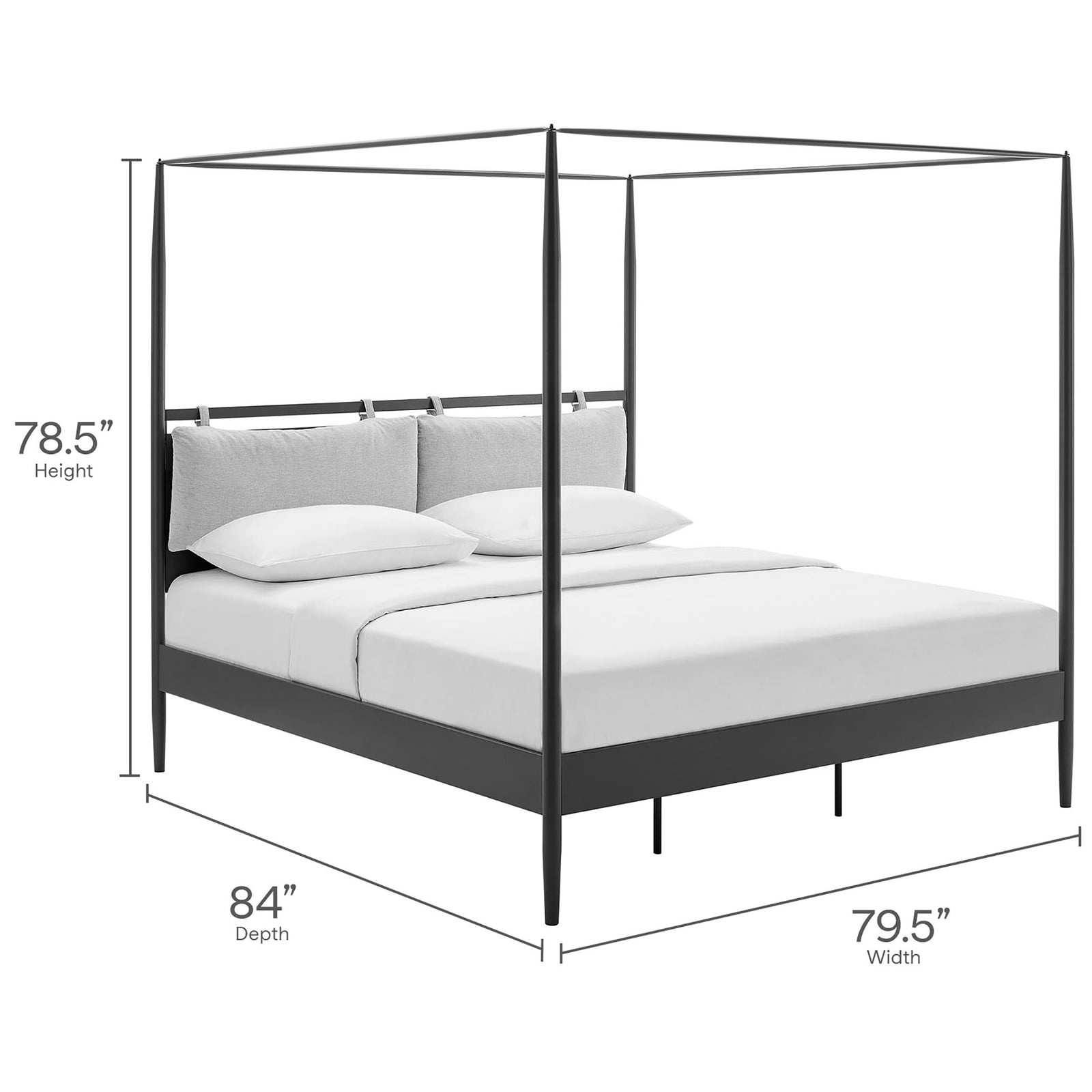 Dimension diagram indicating the bed's overall height, width, and depth || MOD-7224-CHA-NPT || dimension_studio