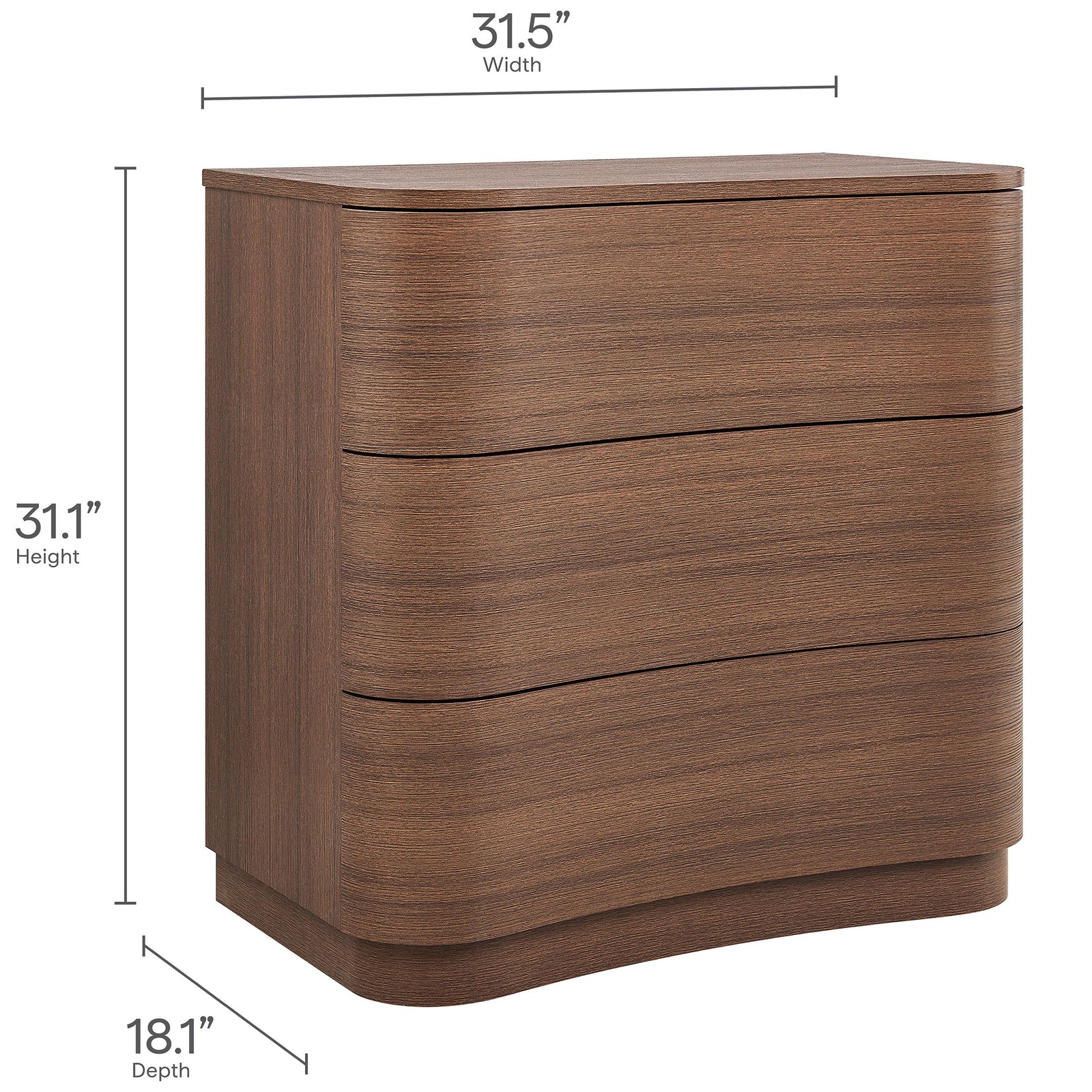 Dimension guide for the compact Mirae dresser with height, width, and depth measurements labeled || MOD-7230-BBO || dimension_studio